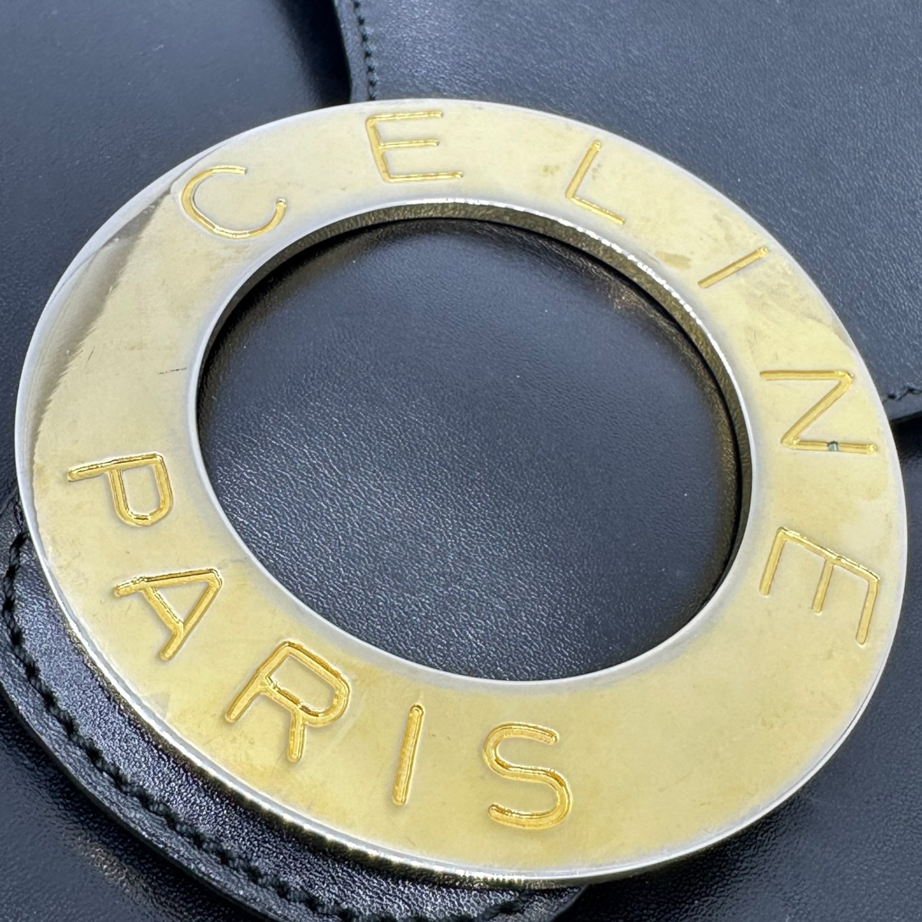 CELINE(セリーヌ) 00's Vintage Big Circle Logo Shoulder bag ヴィンテージ ビッグ サークル ロゴ ショルダー バッグ F/01 ブラック×ゴールド
