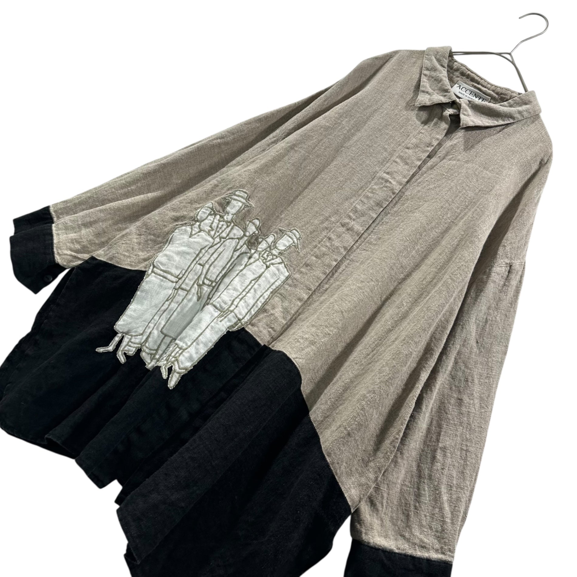 VINTAGE(ヴィンテージ) 80's ACCENTE Vintage German Work Two-Tone Wing Collar Shirt 80年代 ヴィンテージ ドイツ ワーク バイカラー 比翼 シャツ FREE ベージュ×ブラック レディース合わせ