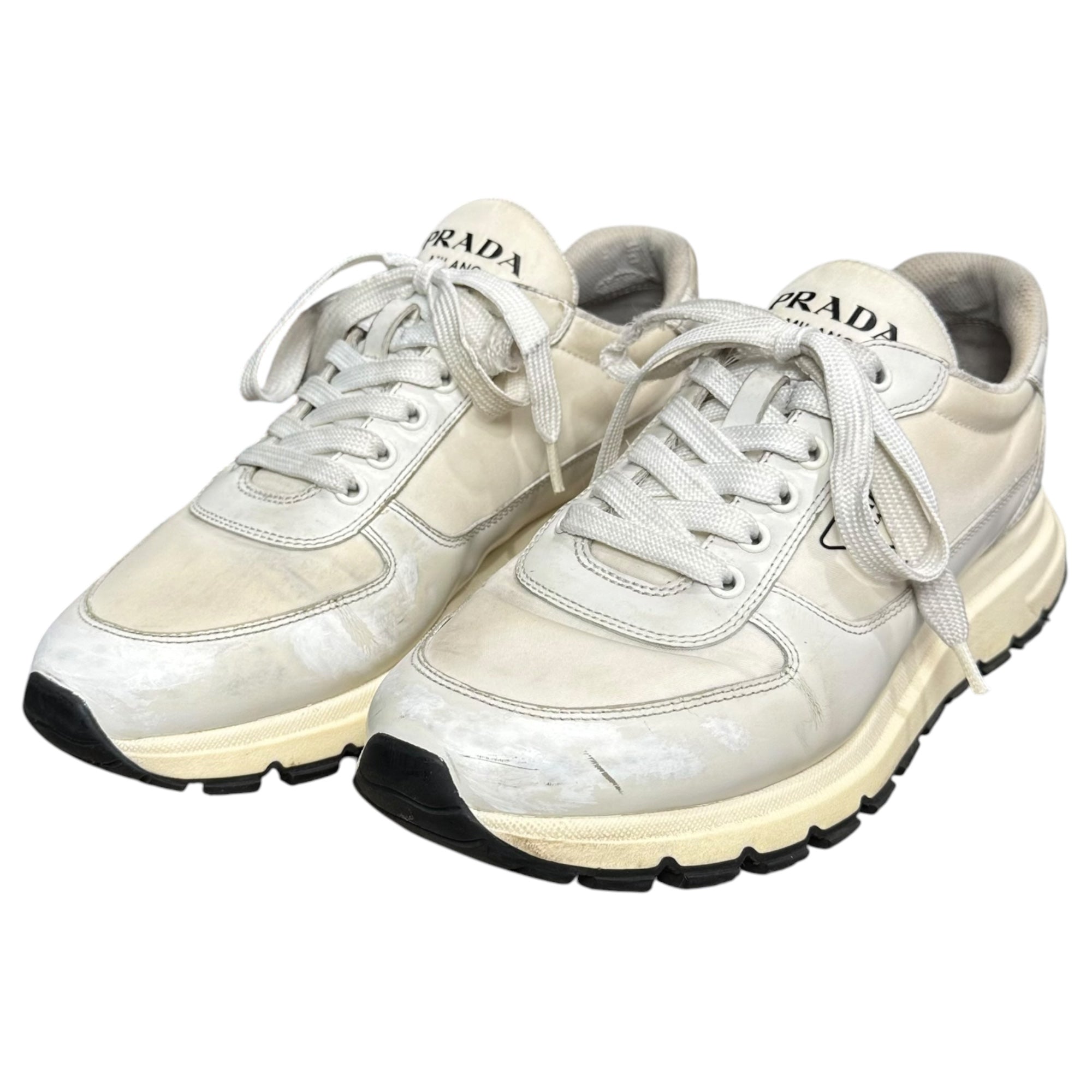 PRADA(プラダ) RE-NYLON Sneakers リナイロン トライアングル ロゴ レースアップ ローカット スニーカー 2EG 406 6 1/2(25.5cm〜26.0cm) ホワイト