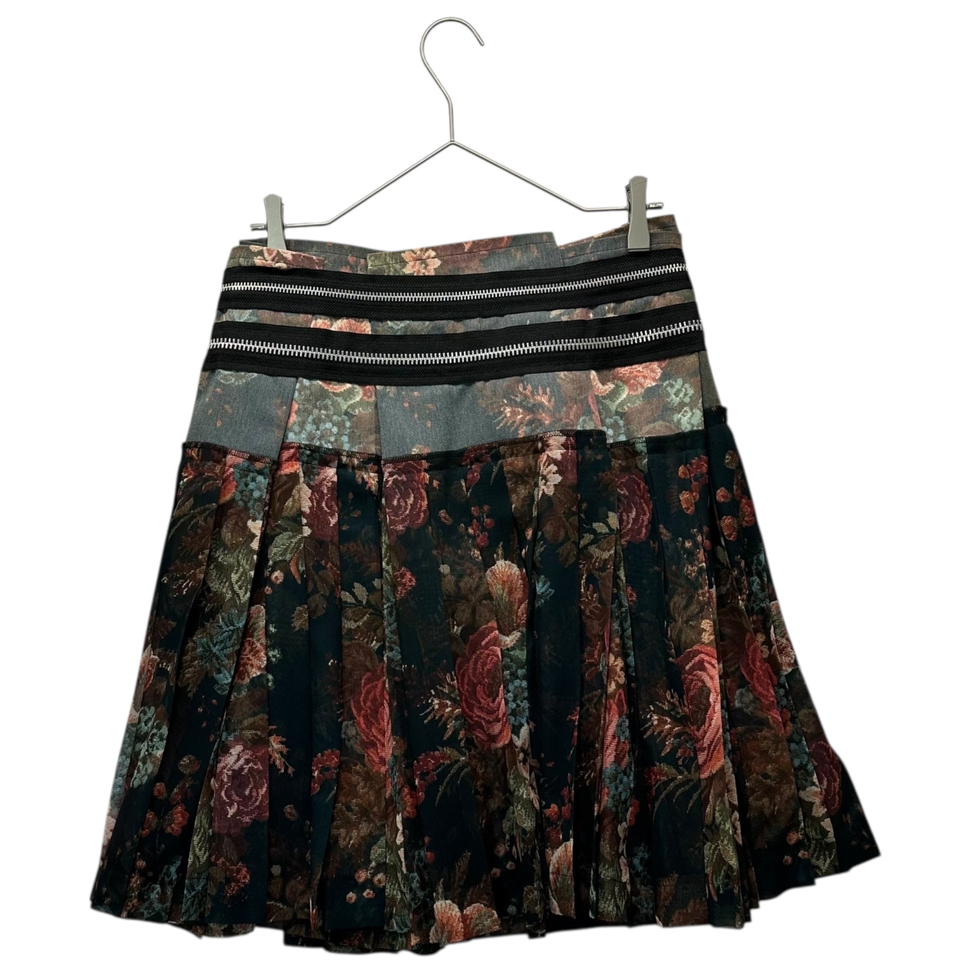 tricot COMME des GARCONS(トリココムデギャルソン) 13AW Rose Design Waist Zip Tape Chiffon Skirt ローズ デザイン ウエスト ジップ テープ シフォン スカート TL-S203 M グレー×ピンク AD2013