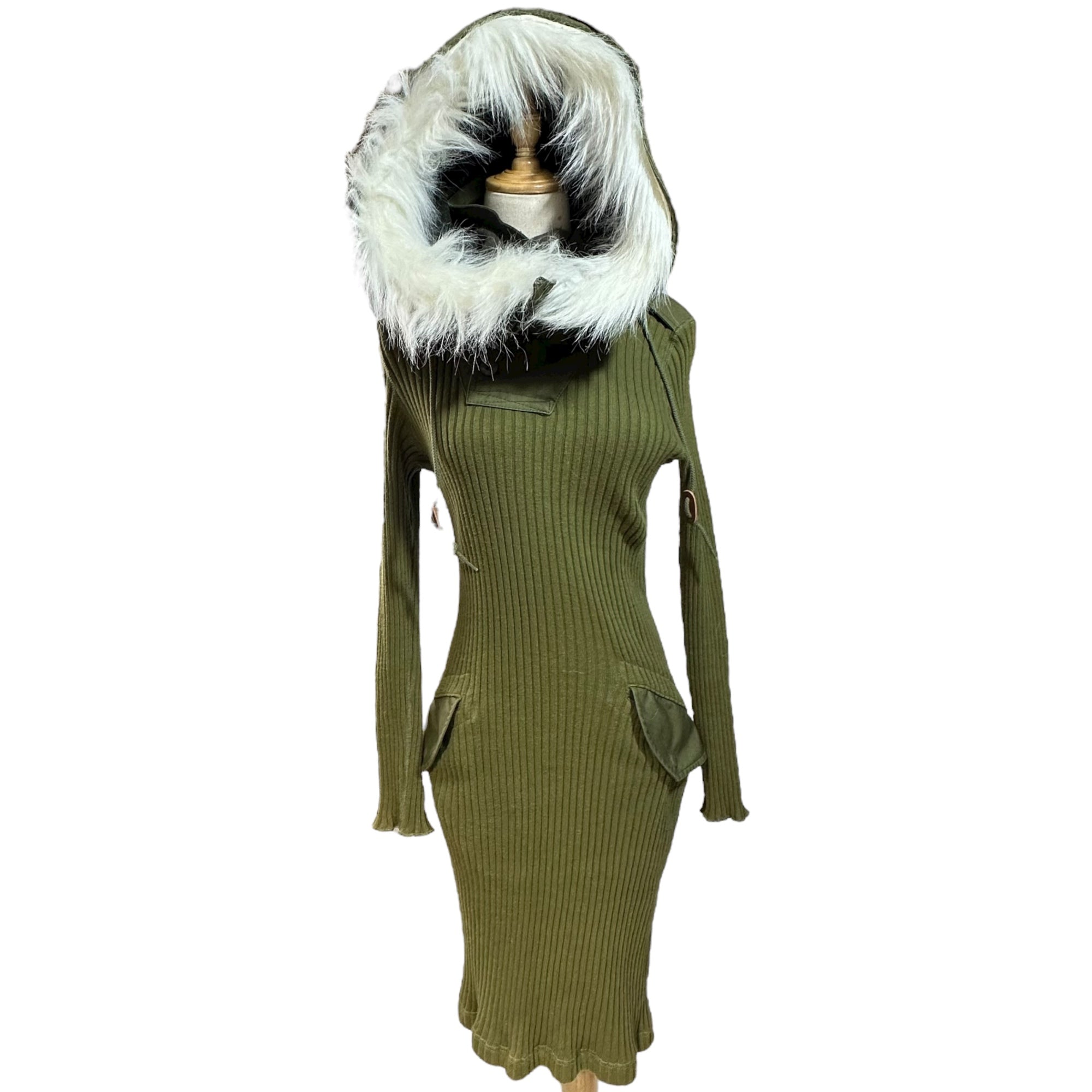 COMME des GARCONS JUNYA WATANABE(コムデギャルソンジュンヤワタナベ) 10AW Military Hooded Ribbed One-Piece ミリタリー フーデッド リブ ワンピース JF-O009 S セージグリーン AD2010 コレクションLOOK 着用品 稀少アイテム