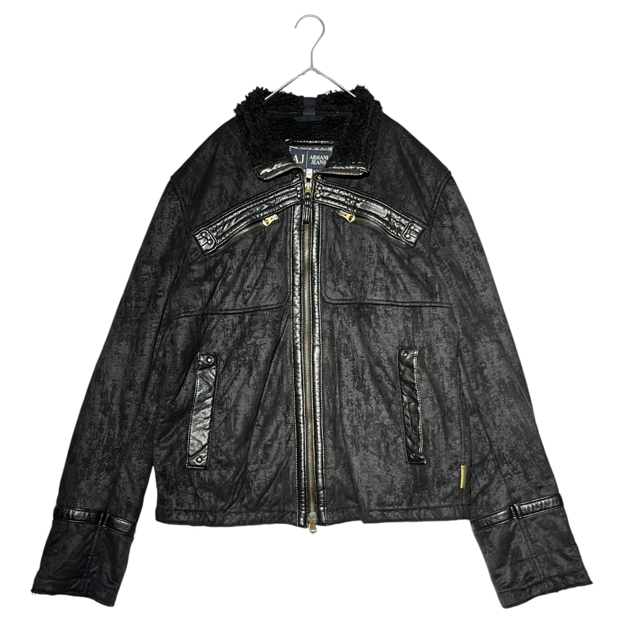 ARMANI JEANS(アルマーニジーンズ) 00's Eco leather pumping boa jacket エコ レザー パイピング ボア ジャケット 44(SM程度) ブラック Y2K