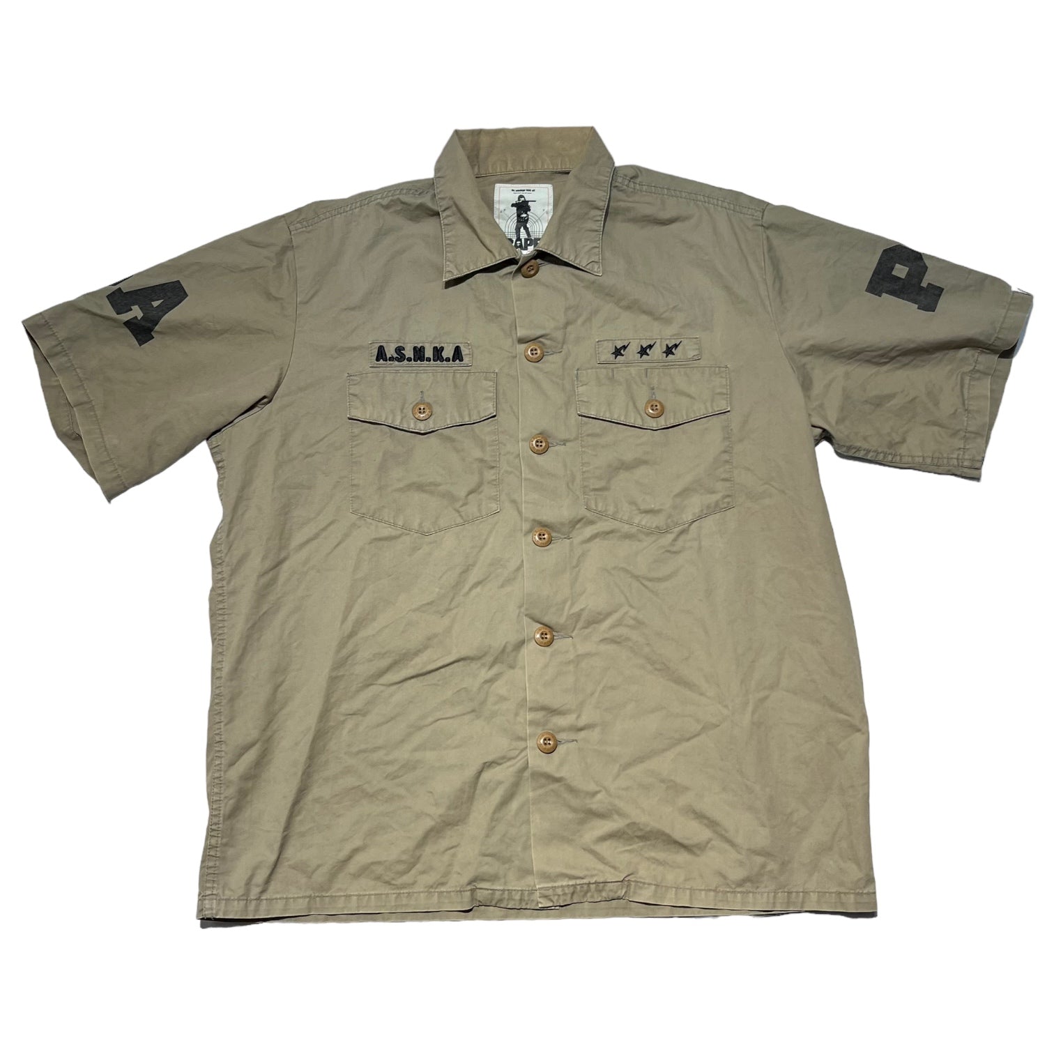 BAPE BY A BATHING APE(ベイプ バイ アベイシングエイプ) 90's military fatigue shirt ミリタリー ファティーグ シャツ 90年代 L カーキ