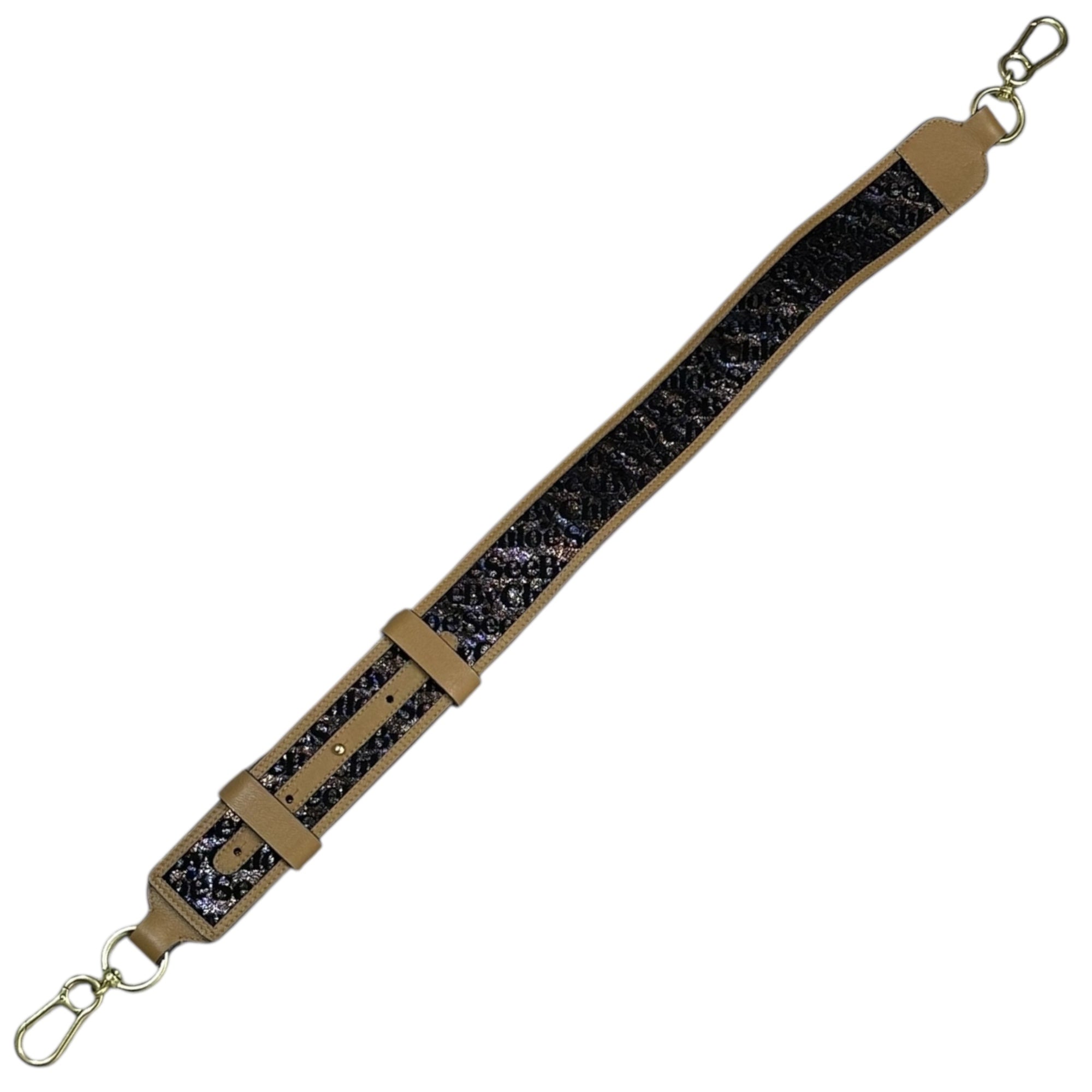 SEE BY CHLOE(シーバイクロエ) Glitter Monogram Shoulder Strap ラメ モノグラム ショルダー ストラップ ブラウン×ブラック