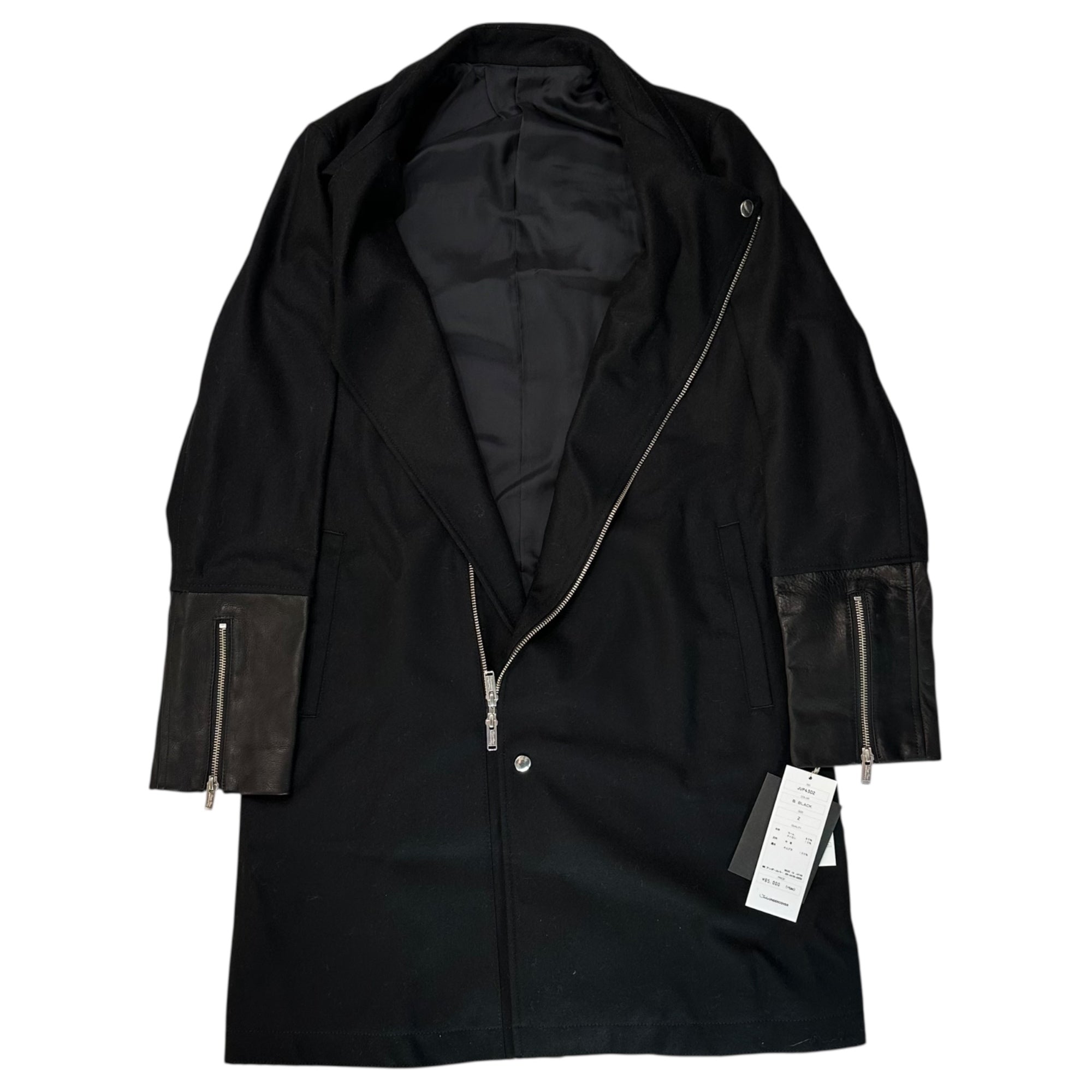 John UNDERCOVER(ジョン アンダーカバー) 15AW Leather-trimmed wool rider's coat レザー 切替 ウール ライダースコート JUP4302 2(M程度) ブラック 参考定価71,500円(税込)
