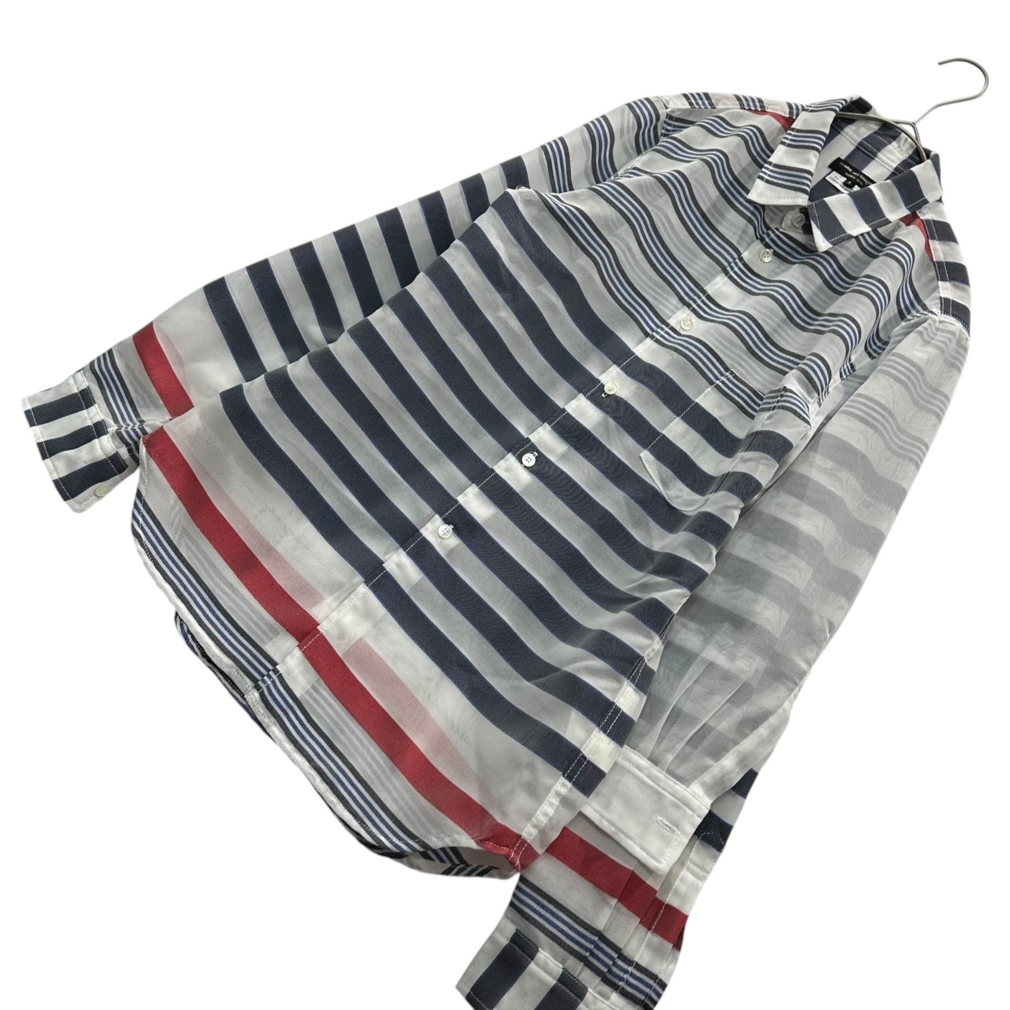 COMME des GARCONS HOMME PLUS(コムデギャルソンオムプリュス) 14SS Mesh Layered Multi-Stripe L/S Shirt メッシュ レイヤード マルチボーダー 長袖 シャツ PM-B048 S ホワイト×ネイビー×レッド