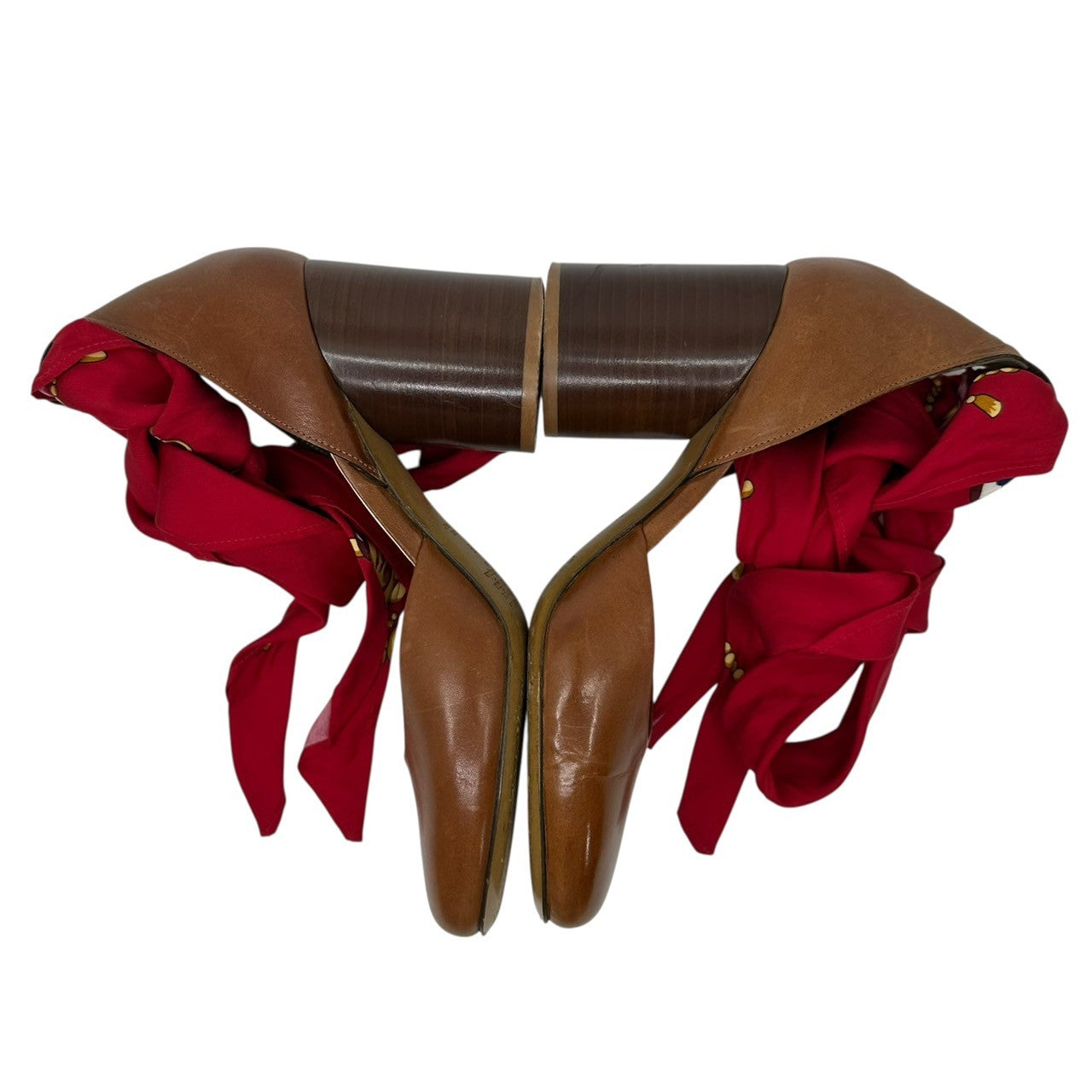 MAISON MARGIELA(メゾンマルジェラ) Scarf Band Heel Pumps スカーフ バンド ヒール パンプス 58WL0113 39(25.5cm程度) ブラウン×レッド