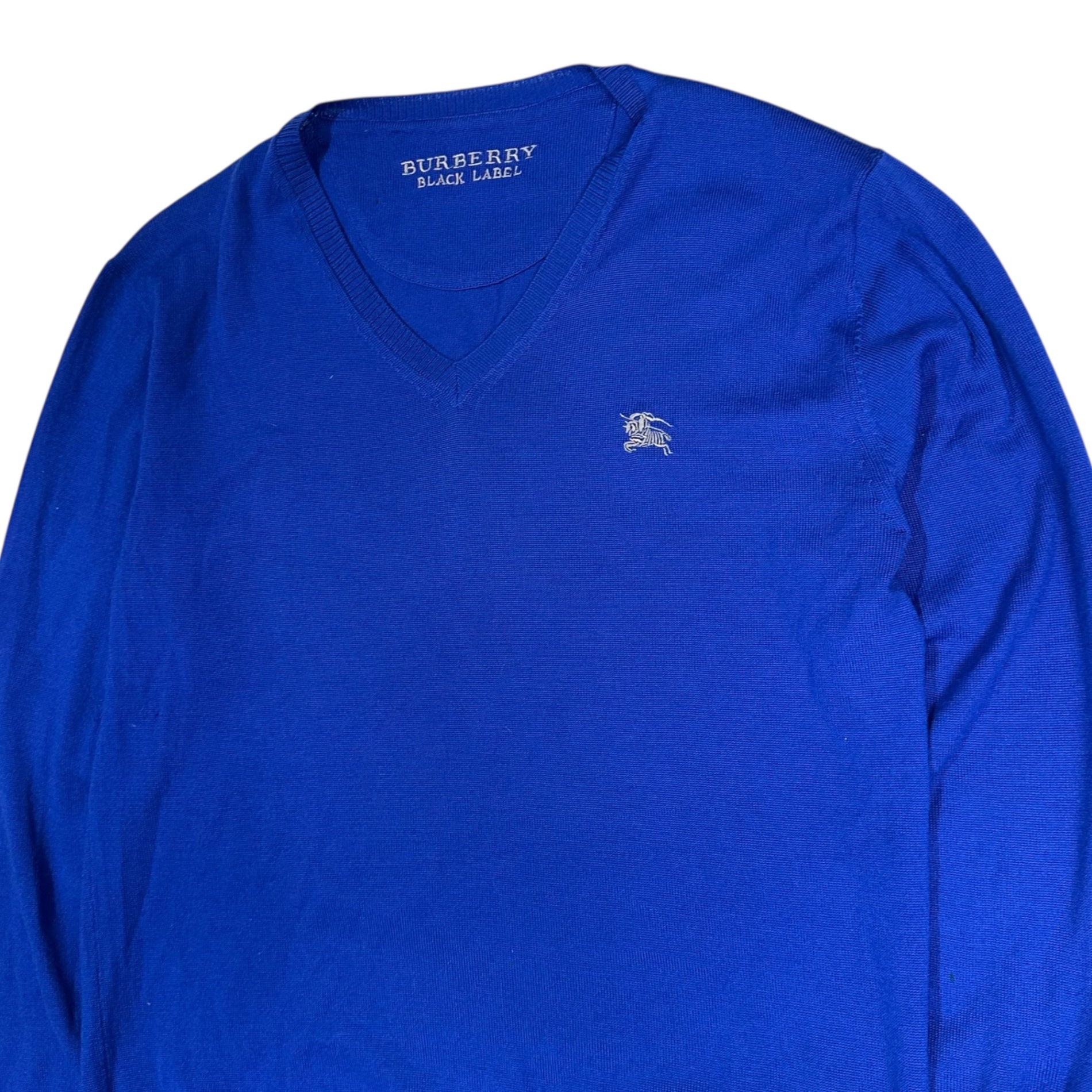 BURBERRY BLACK LABEL(バーバリーブラックレーベル) One-Point Logo V-Neck Knit ワンポイントロゴ Vネック ニット D1N03-802-24 2(M) ブルー