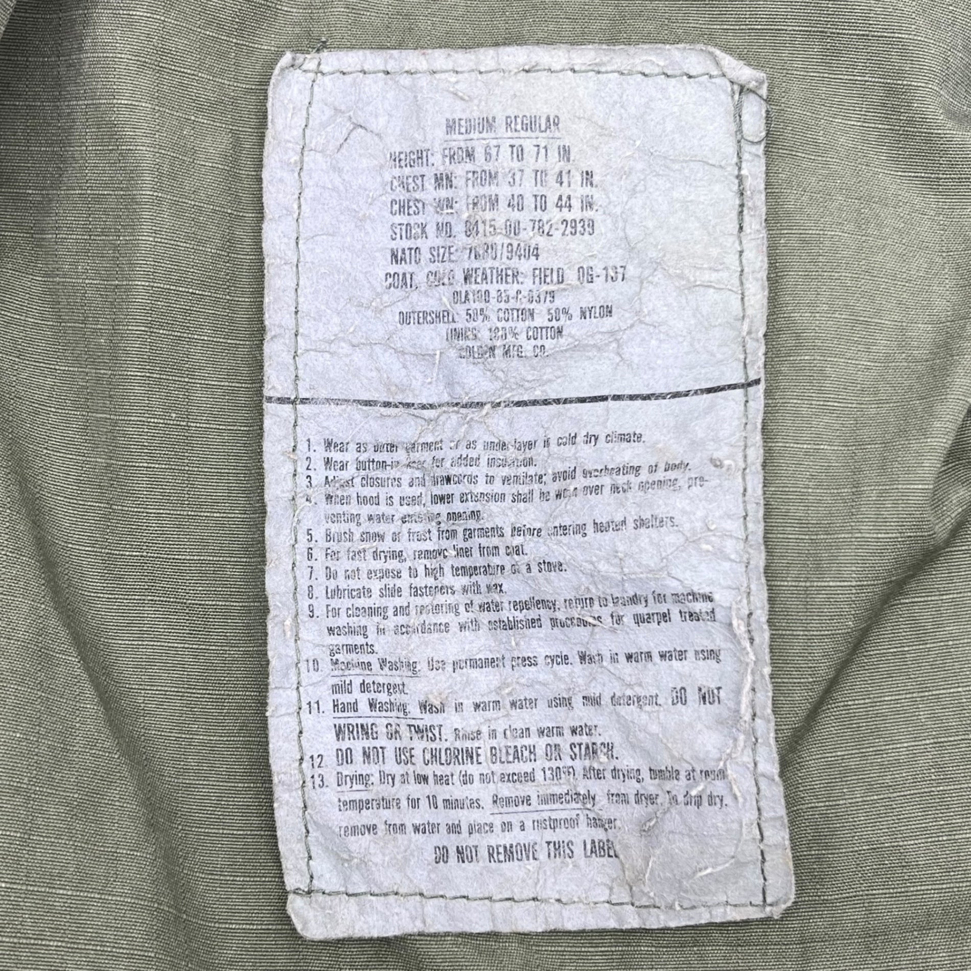 US ARMY(アメリカ軍) 00's M-65 Field Jacket フィールド ジャケット ミリタリー  8415-00-782-2939 M セージグリーン GOLDEN MFG 3rd