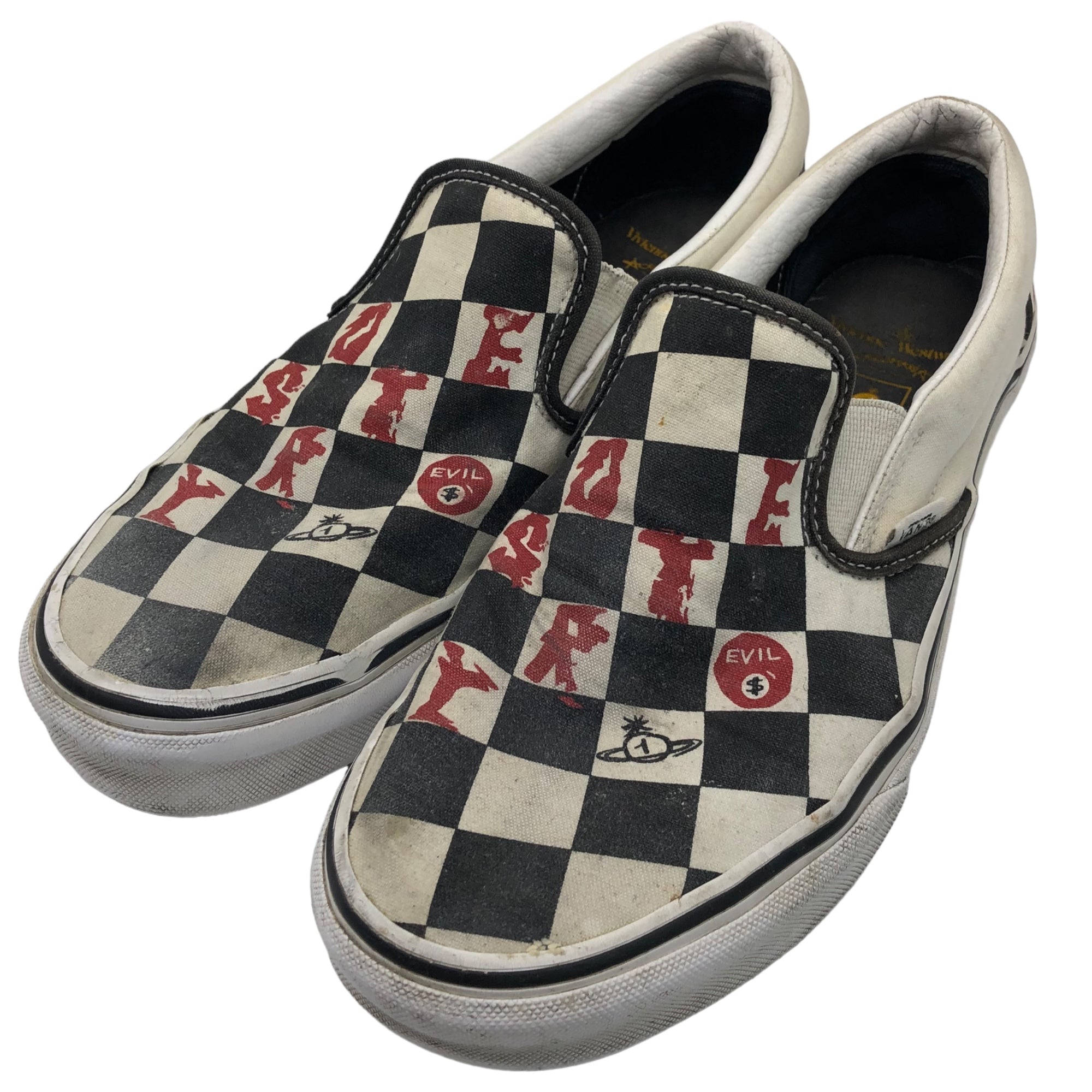 Vivienne Westwood×VANS(ヴィヴィアンウエストウッド×ヴァンズ バンズ) “DESTROY” Slip-On チェッカーフラッグ スリッポン スニーカー チェック 507452 ブラック×ホワイト 28.5cm Anglomania コラボ