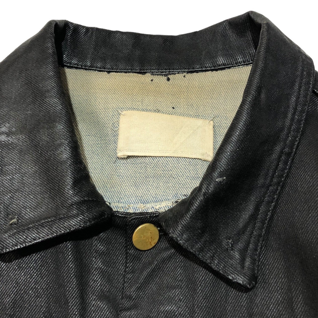 Maison Martin Margiela(メゾン マルタンマルジェラ) 90's Artisanal Bianchetto denim  jacket アーティザナル ペンキ 加工 デニム ジャケット ワイルドステッチ ビアンケット M ブラック 白タグ　90年代 オーバーサイズ  メンズサイズ