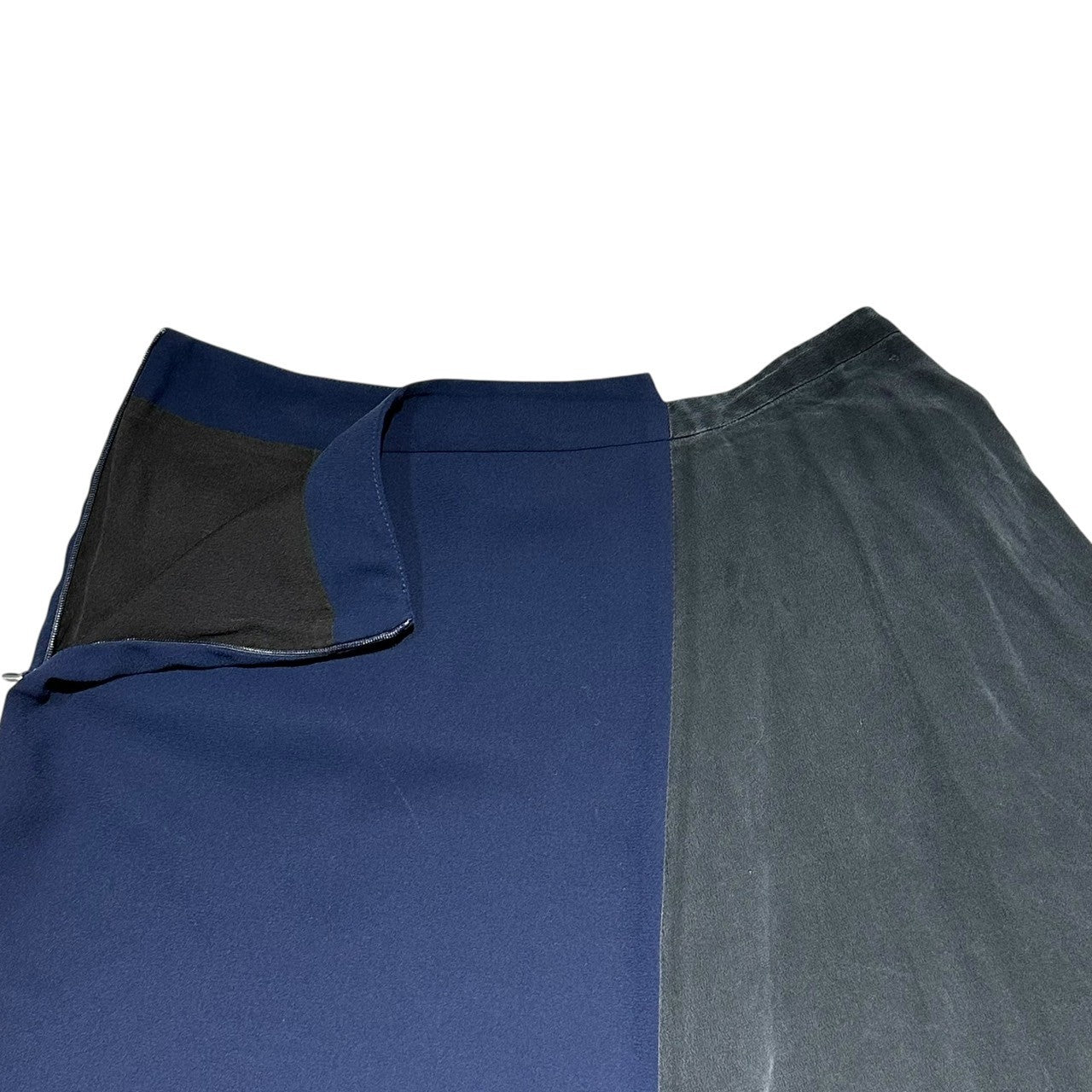MAISON MARGIELA(メゾンマルジェラ) 15AW Asymmetrical Silk Knee-Length Skirt アシンメトリー シルク ひざ丈 スカート S31MA0293 42 ネイビー×グレー