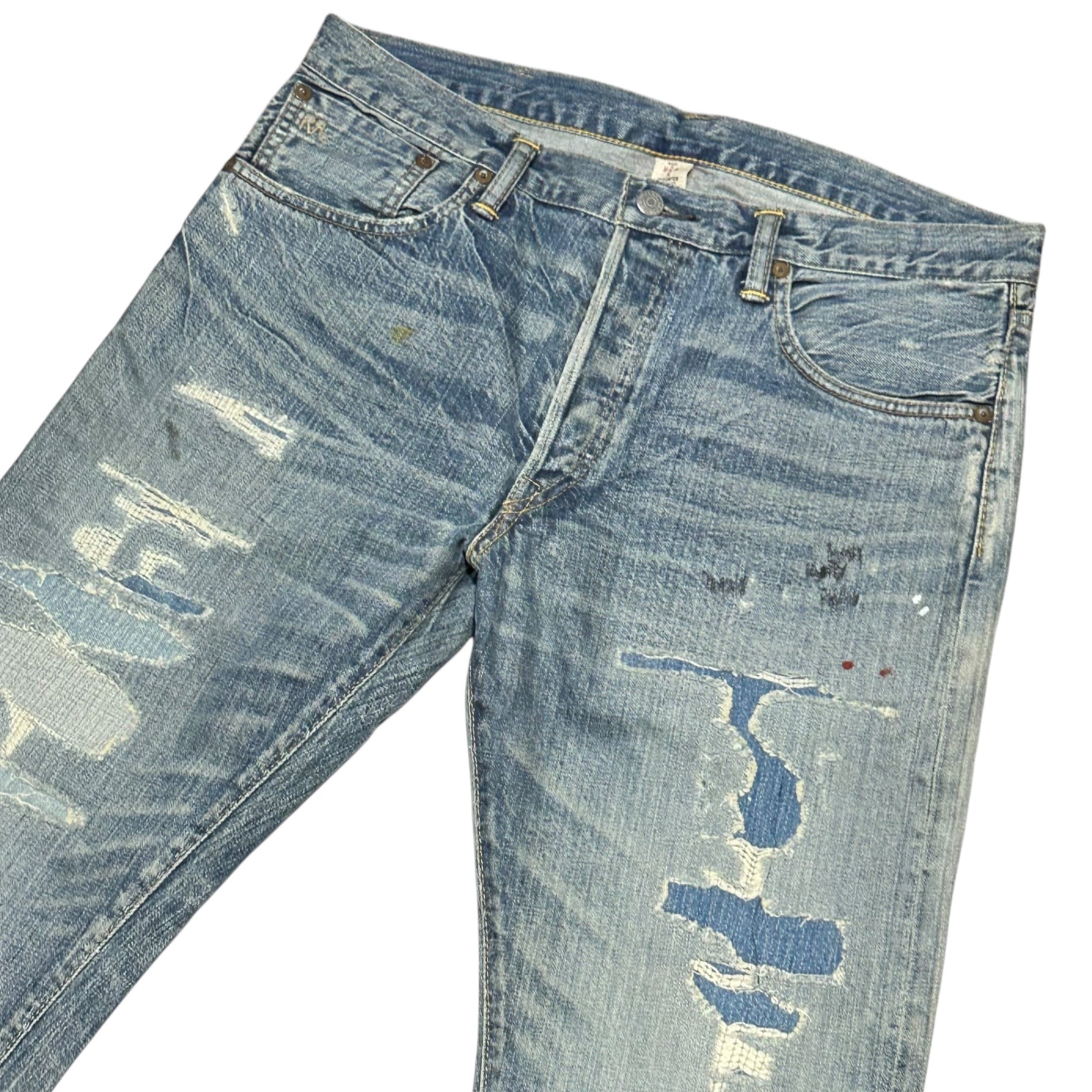 RRL(ダブルアールエル) Damage Repair Vintage-Washed Western Denim Pants ダメージ リペア ヴィンテージ加工 ウエスタン デニム パンツ W30 ライトインディゴ