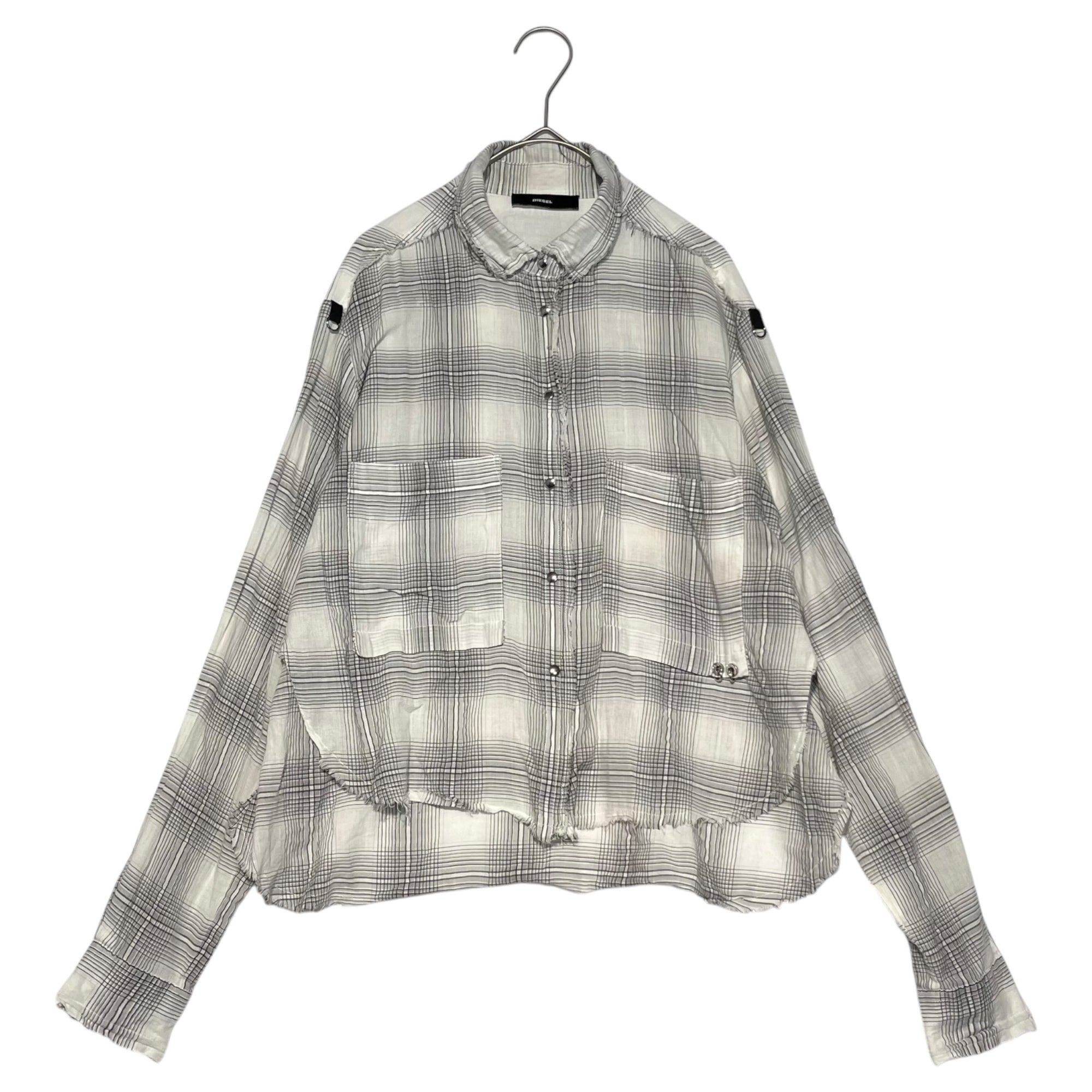 DIESEL(ディーゼル) Wire color check bondage shirt 襟 ワイヤー チェック ボンテージ シャツ  XS ホワイト×ブラック