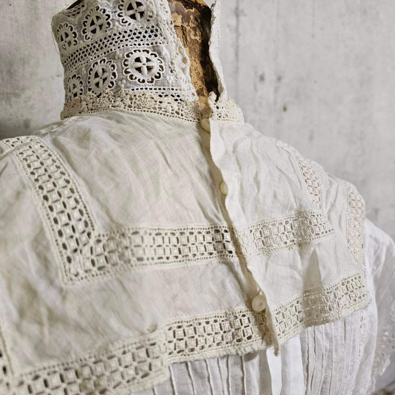 Euro antique(ヨーロッパアンティーク) France cotton lace collar フランス コットンとレースのやさしい襟 ホワイト