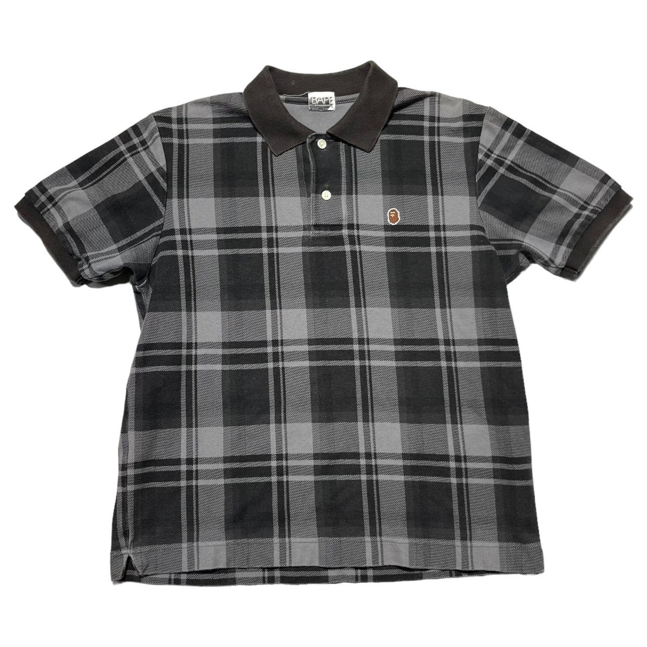 A BATHING APE(アベイシングエイプ) 00's One point logo check polo shirt ワンポイント ロゴ チェック ポロ シャツ 表記無し(M程度) グレー