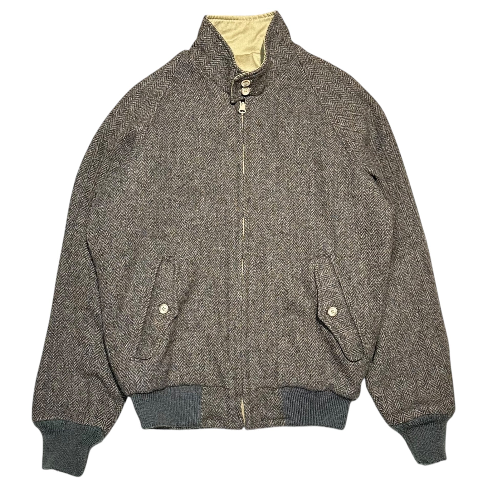 LANDS' END(ランズエンド) 90's USA made Reversible Tweed Harrington Jacket リバーシブル ツイード ハリントン ジャケット 5486LE S ブラウン×ベージュ スイングトップ 90年代 ヴィンテージ
