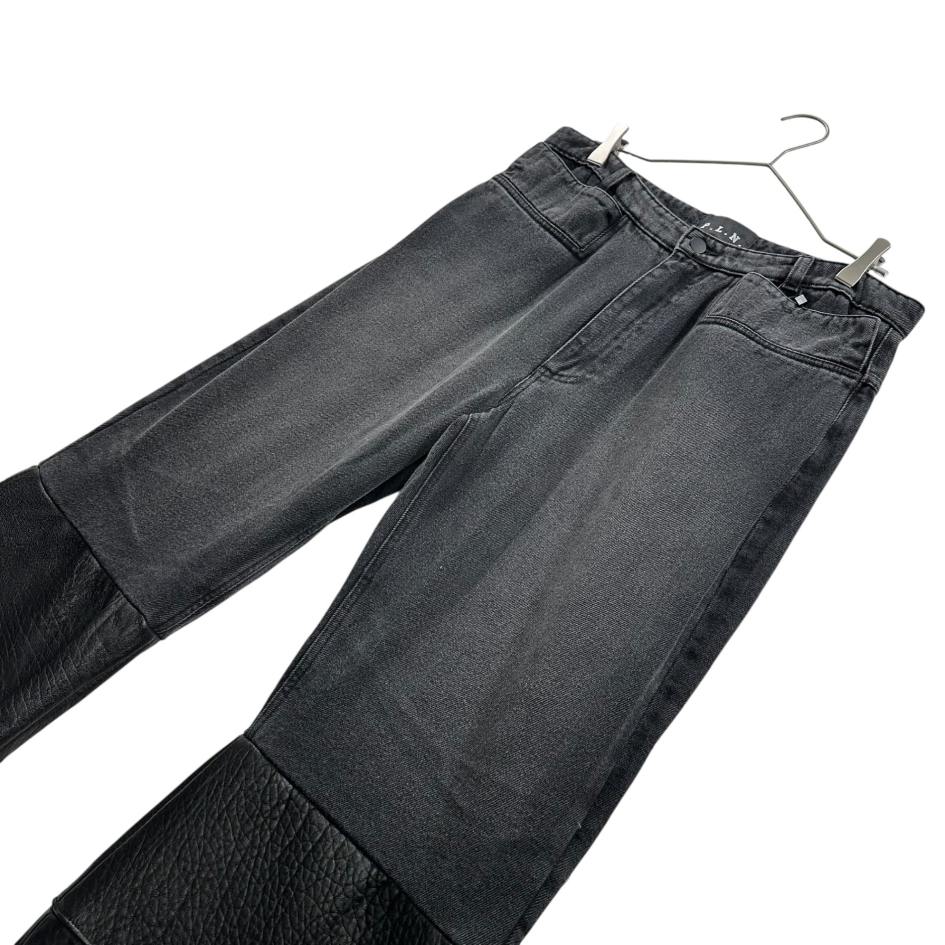 P.L.N.(ピーエルエヌ) Super Long Leather Panel Pants スーパー ロング レザー 切替 パンツ M ブラック