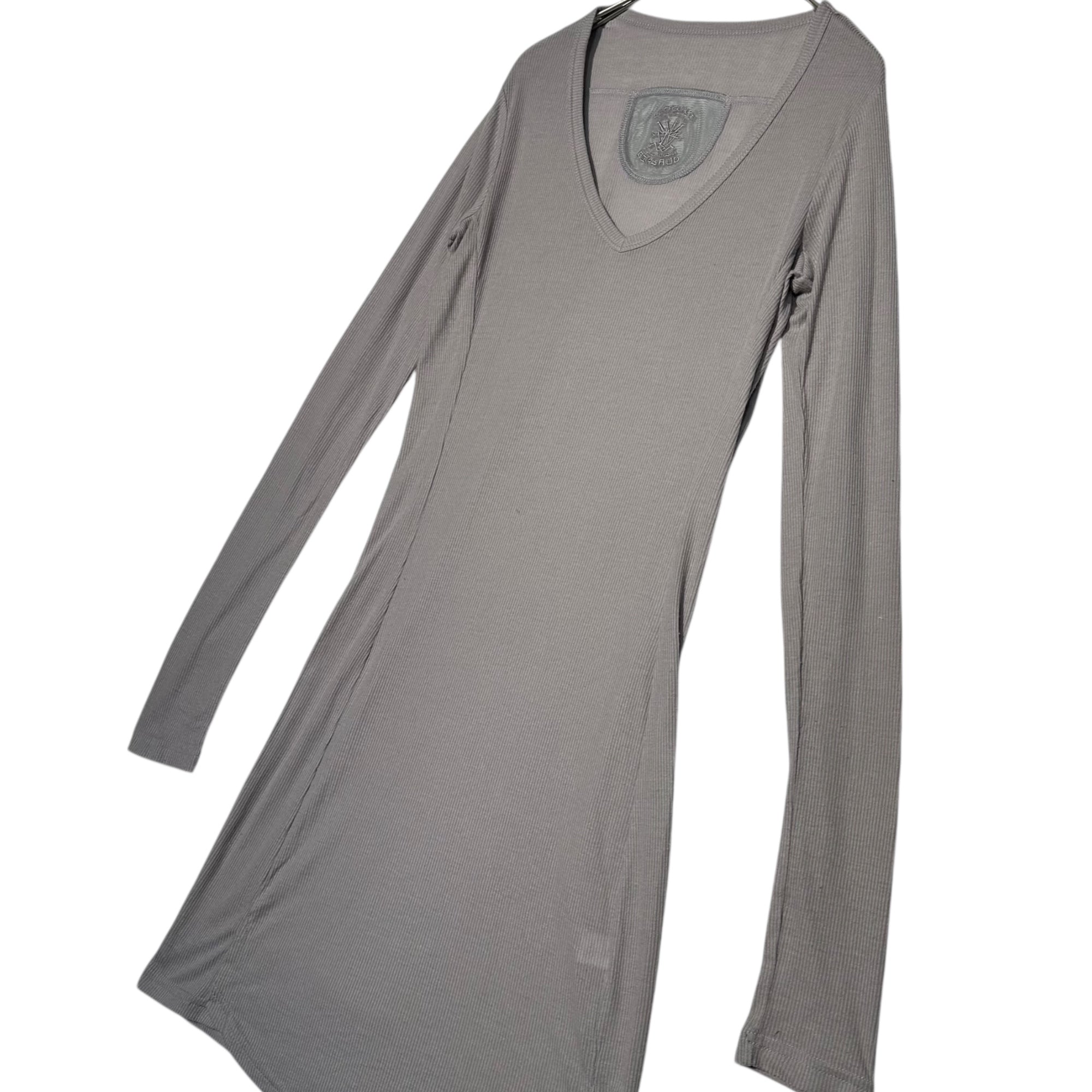 MARITHE FRANCOIS GIRBAUD(マリテフランソワジルボー) 00's V-neck Mesh Logo L/S T-Shirt Vネック メッシュ ロゴ ロング 長袖 カットソー 表記無(S程度) グレー Y2K