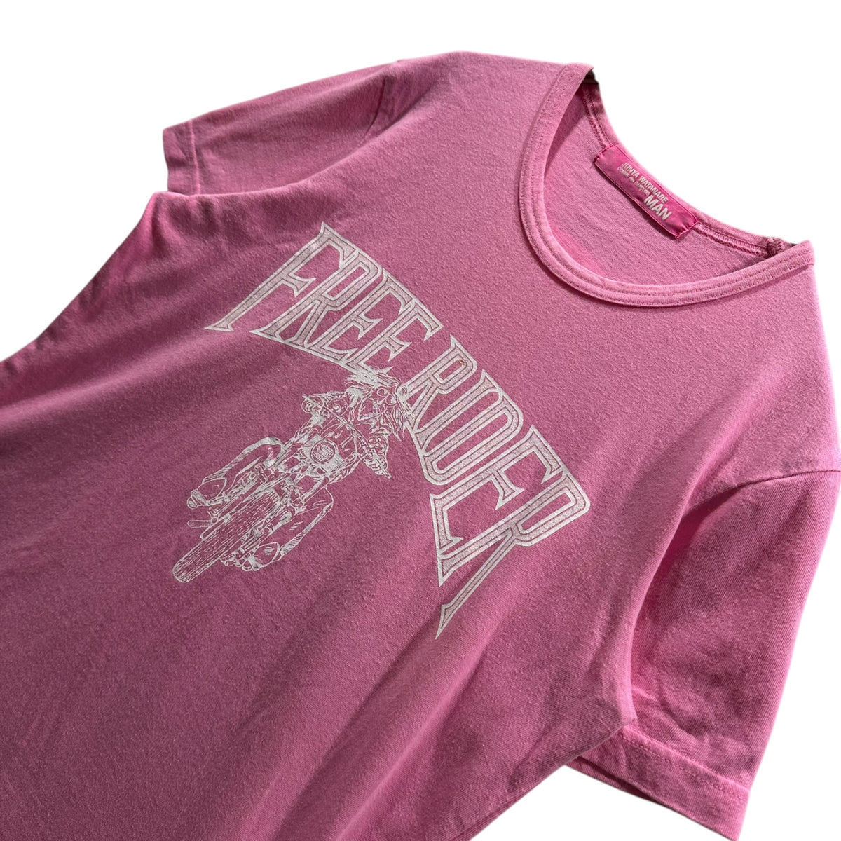 COMME des GARCONS JUNYA WATANABE MAN PINK(コムデギャルソンジュンヤワタナベマンピンク) 2003SS ”FREE RIDER” Graphic Tee グラフィック Tシャツ UI-T028 表記無(S程度) ピンク 00's クロス