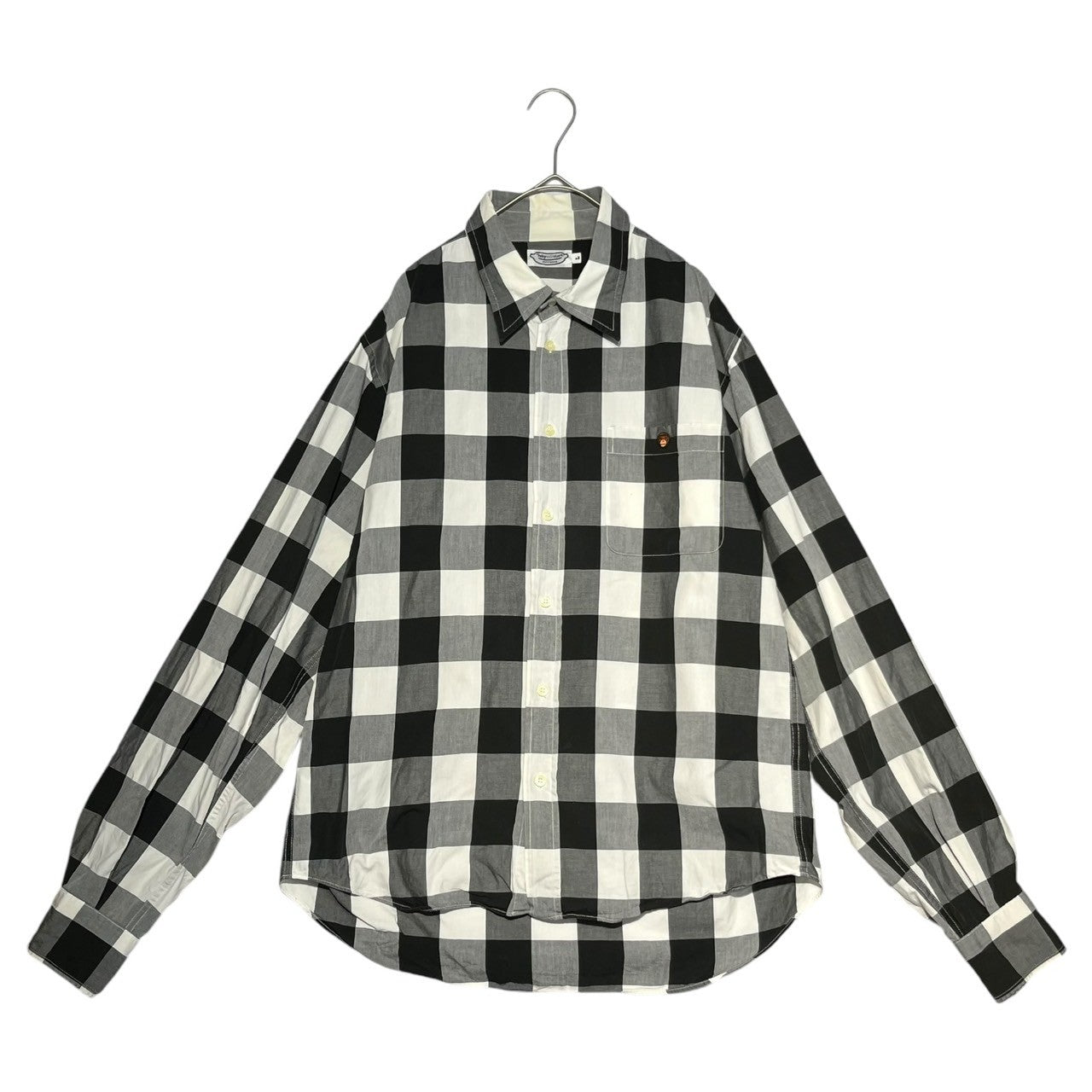 A BATHING APE(アベイシングエイプ) 00's baby milo logo check L/S shirt ベイビー マイロ チェック 長袖 シャツ L ブラック×ホワイト