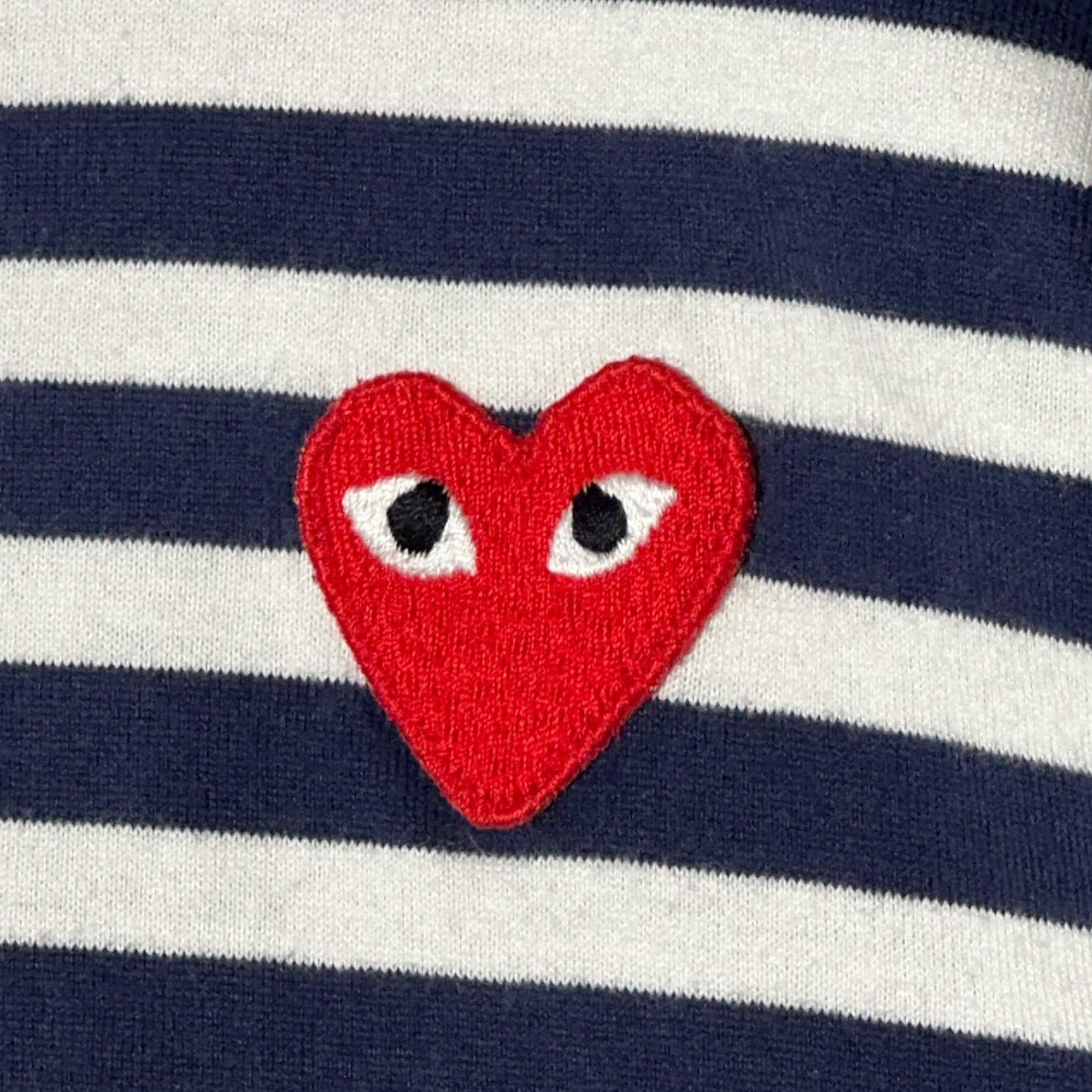 PLAY COMME des GARCONS(プレイコムデギャルソン) Border Heart Logo Patch L/S T-Shirt ボーダー ハート ロゴ  ワッペン 長袖 Tシャツ AZ-T009 M ネイビー×ホワイト AD2008