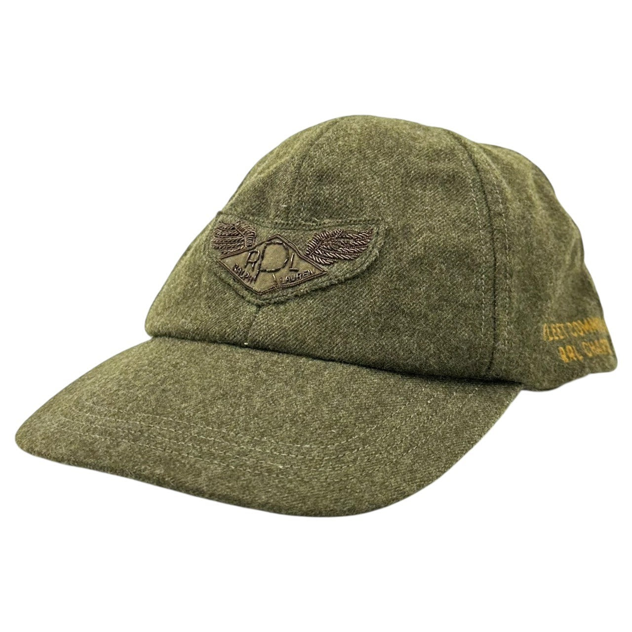 RRL(ダブルアールエル) Vintage-processed front logo wool cap ヴィンテージ加工 フロント ロゴ ウール キャップ カーキ