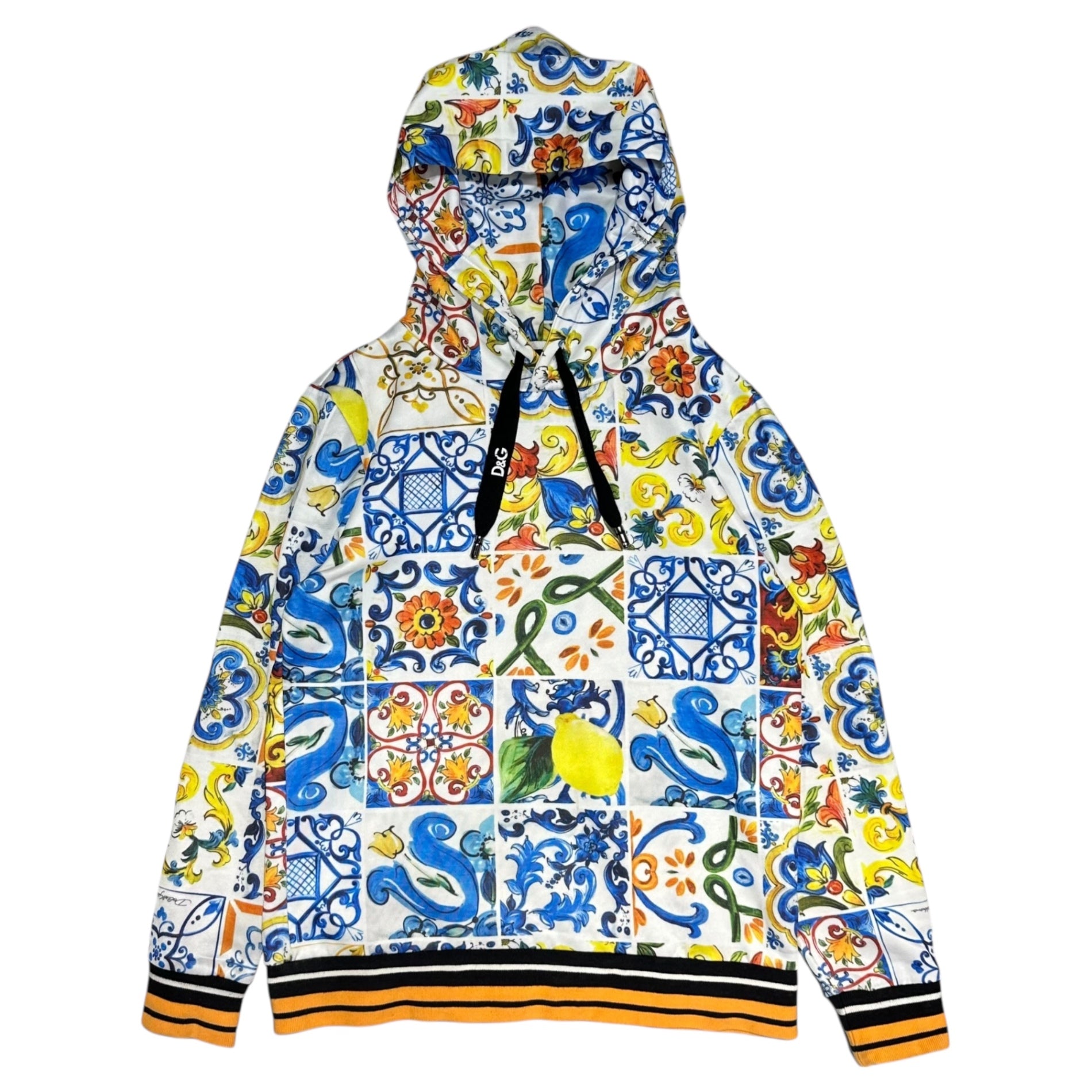 DOLCE&GABBANA(ドルチェ&ガッバーナドルガバ) Mayolica All-over Print Pullover Hoodie マヨリカ 総柄 プルオーバー パーカー G8LA8T FH7B5 M ホワイト×ブルー
