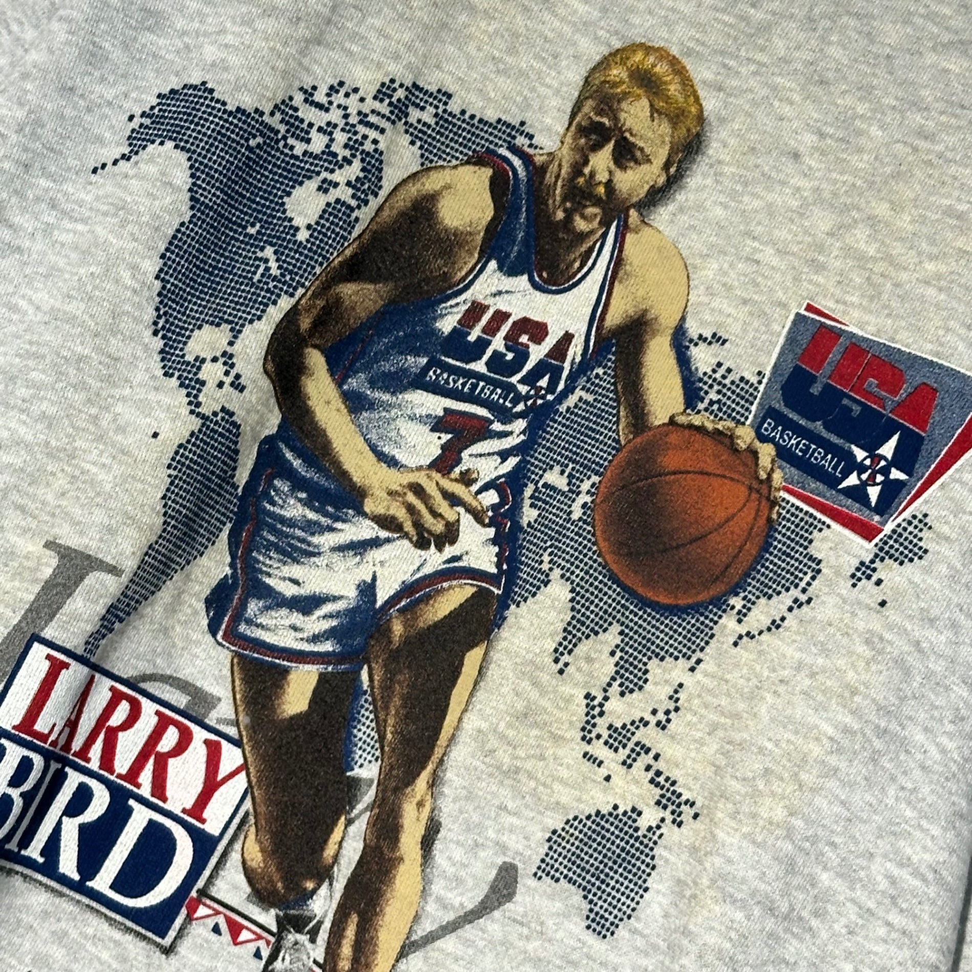 VINTAGE(ヴィンテージ) 90's ”Larry Bird” USA DREAM チーム Print sweatshirt 90年代 ラリーバード ドリーム チーム プリント スウェット NBA L グレー SALEM SPORTS WEARボディ バスケットボール