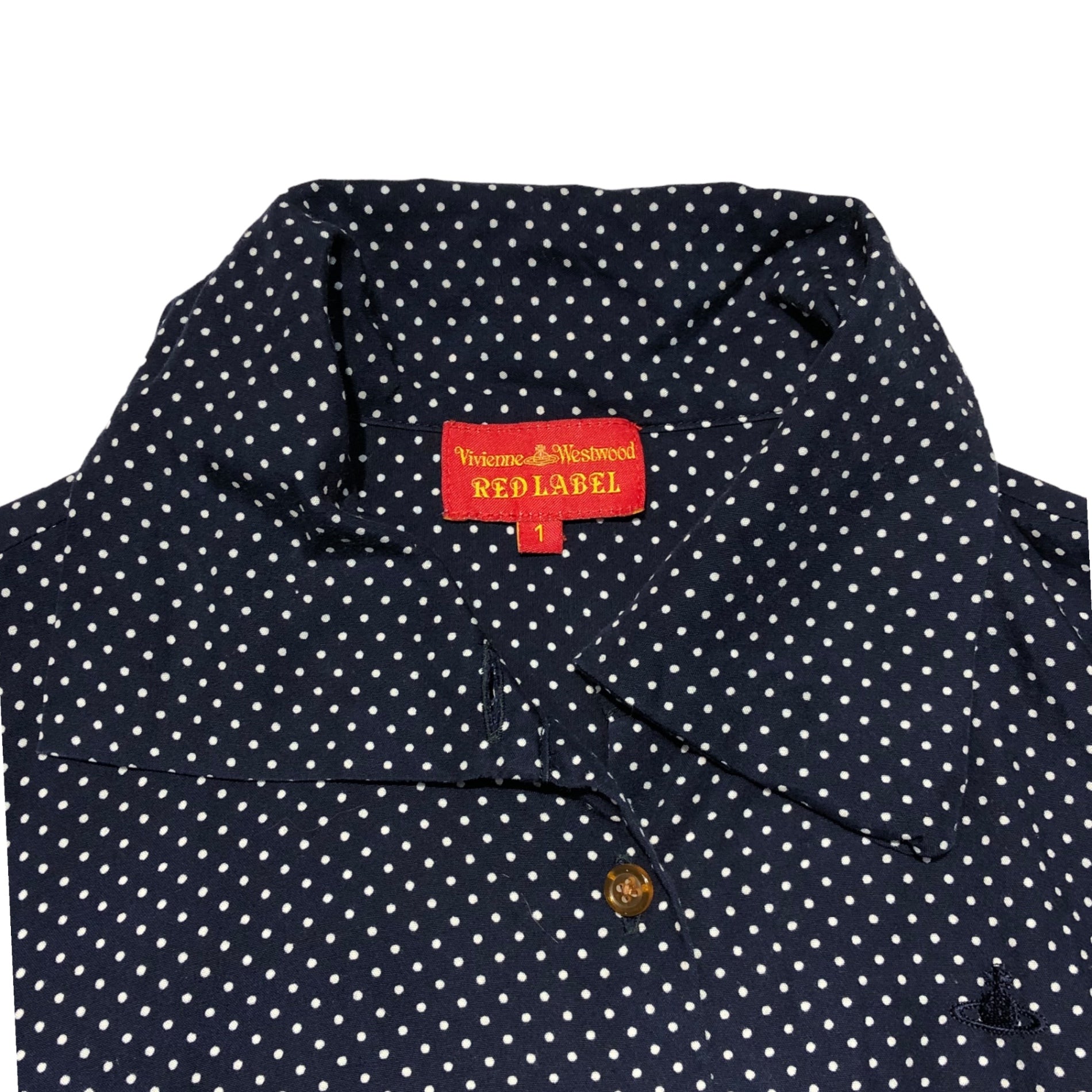 Vivienne Westwood RED LABEL(ヴィヴィアンウエストウッドレッドレーベル) 00's short sleeve dot blouse ショート スリーブ ドット ブラウス 357-01-59003 1(S程度) ネイビー×ホワイト ワンピース チュニック