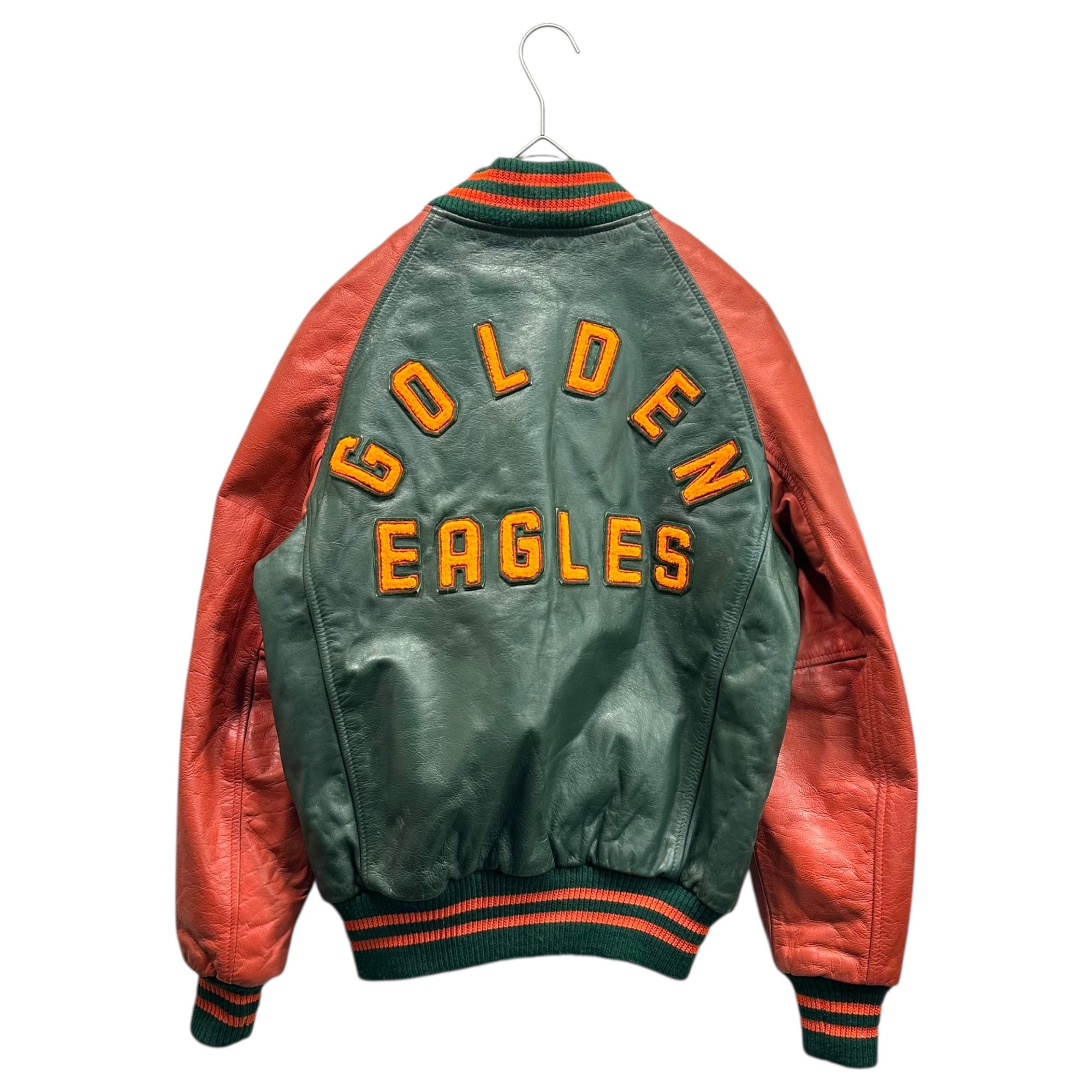 EXPORT LEATHER GARMENTS(エクスポートレザーガーメンツ) 90's CANADA made Leather Stadium Jacket レザー スタジアム ジャケット 36 グリーン×レッド 推定90年代 ヴィンテージ スタジャン ブルゾン