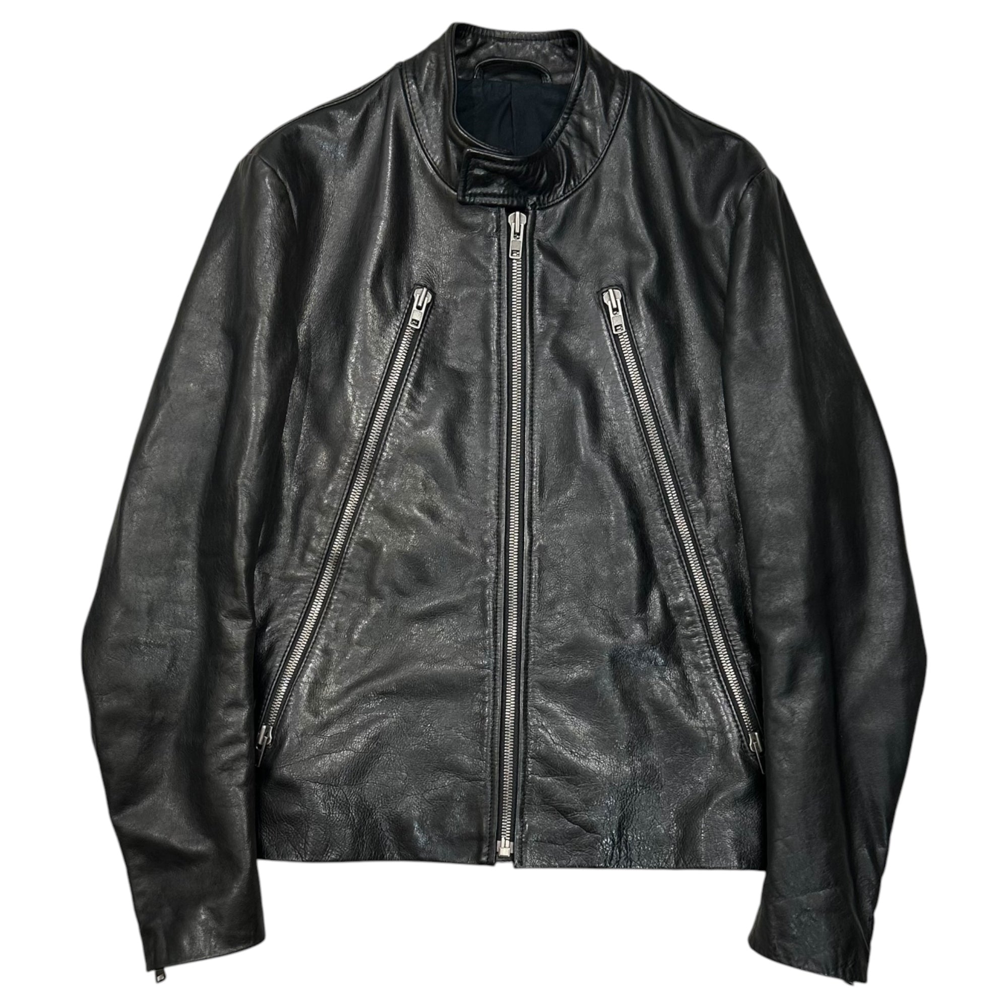 Maison Martin Margiela(メゾン マルタンマルジェラ) 2011AW 5-ZIP LEATHER JACKET - Cowhide 5ジップ ライダース ジャケット 牛革 S30AM0203 44(XS程度) ブラック レザー 八の字