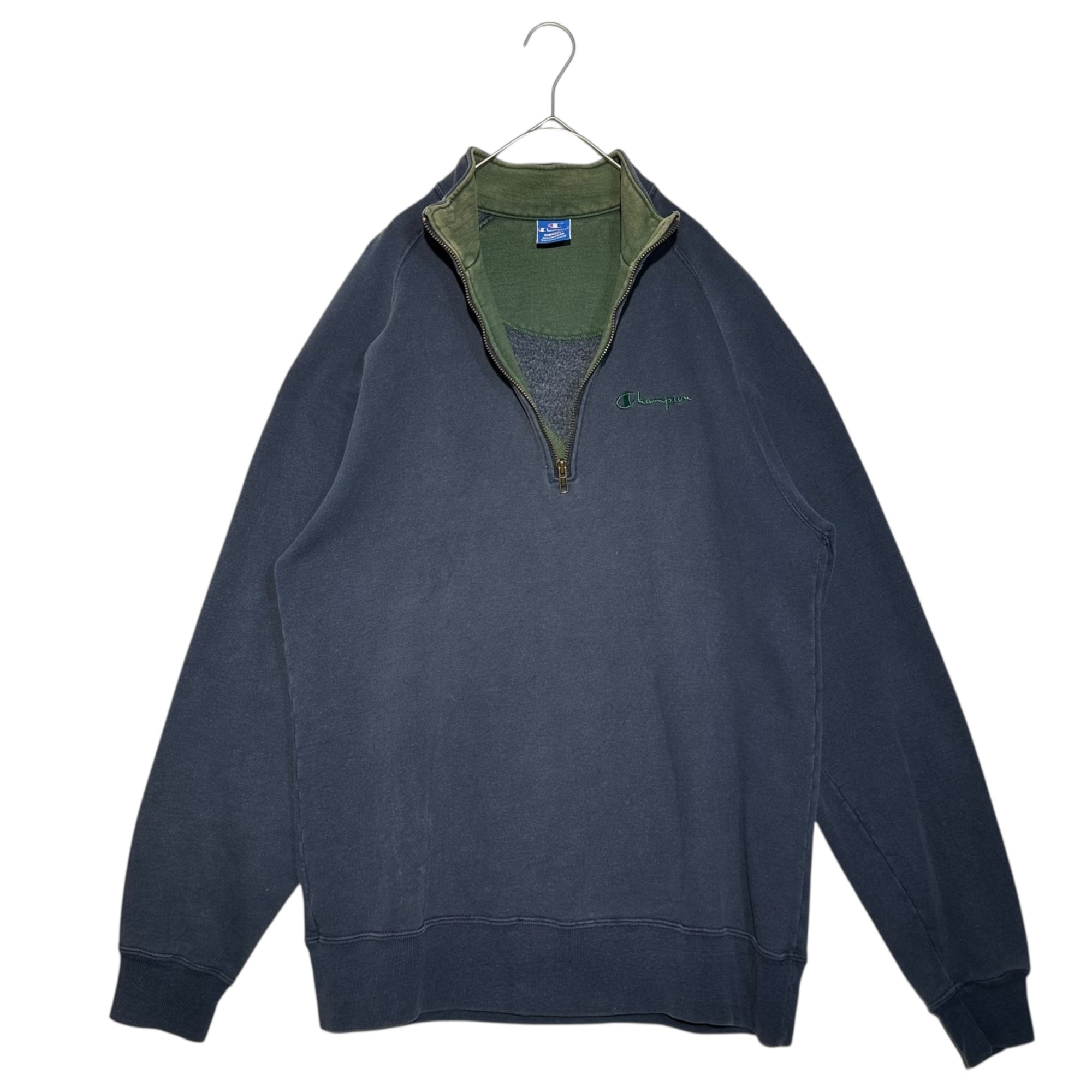 Champion(チャンピオン) 80's~90's USA made Logo Half Zip Sweatshirt ロゴ ハーフ ジップ スウェット XXL ネイビー 1986年～1990年代初頭 ヴィンテージ 青刺繍タグ中期