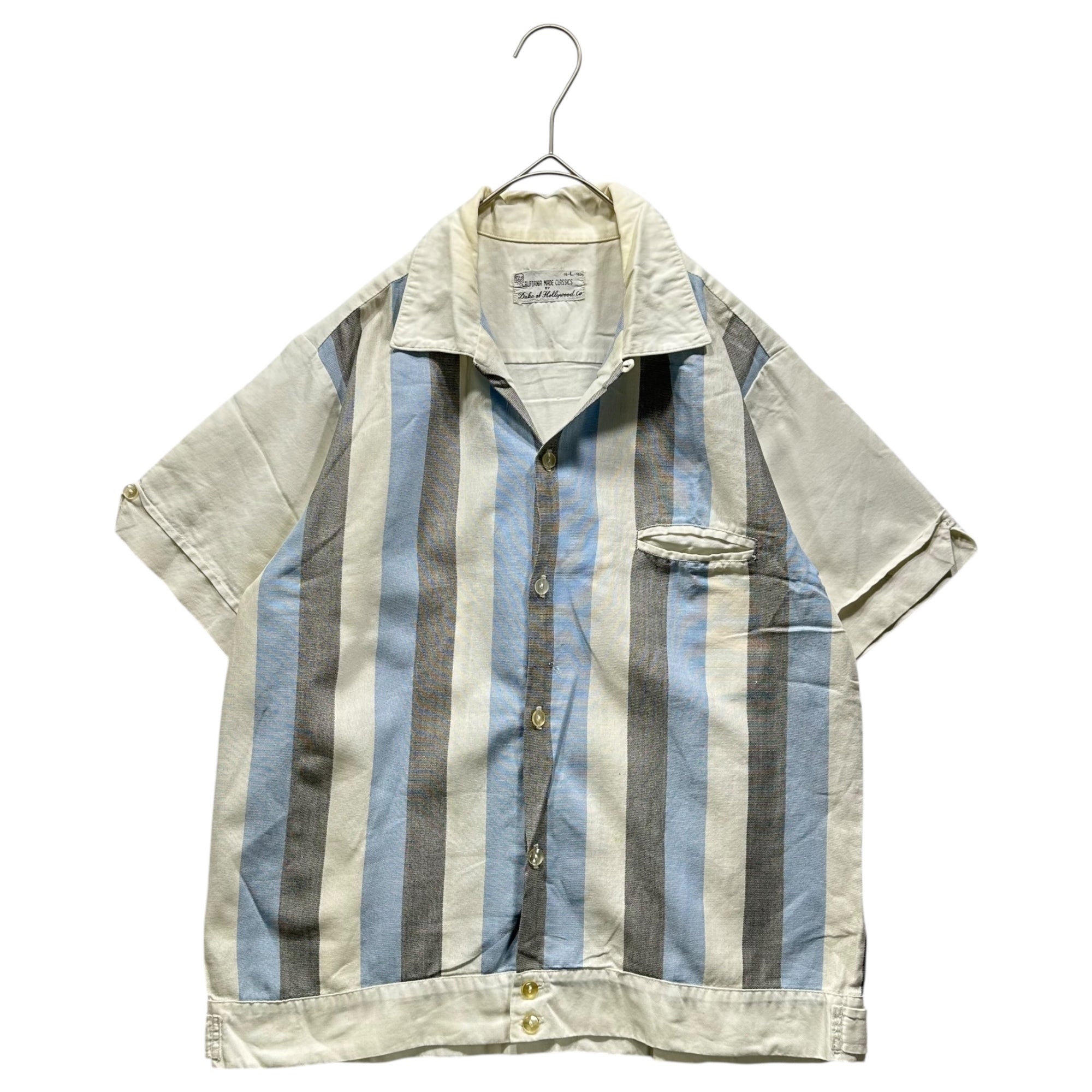 Duke of Hollywood(デュークオブハリウッド) 60’s～70's Striped Open-Collar S/S Shirt ストライプ オープンカラー 半袖 シャツ L ホワイト×スカイブルー 60年代～70年代 ヴィンテージ