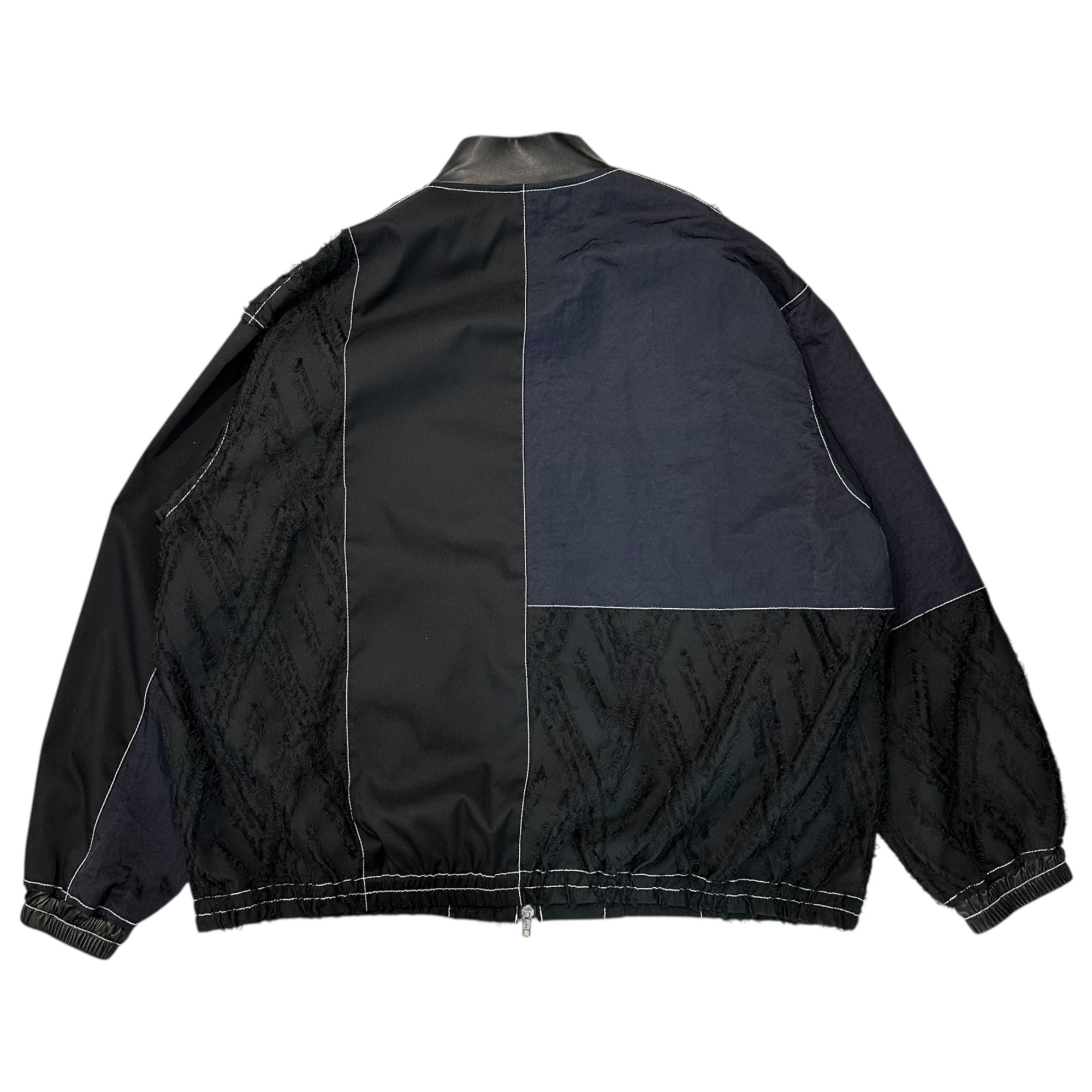 KIMMY(キミー) Mixed-Material Panel Bomber Jacket 異素材 切替 ボンバー ジャケット AW22-02 L ブラック×ネイビー ブルゾン