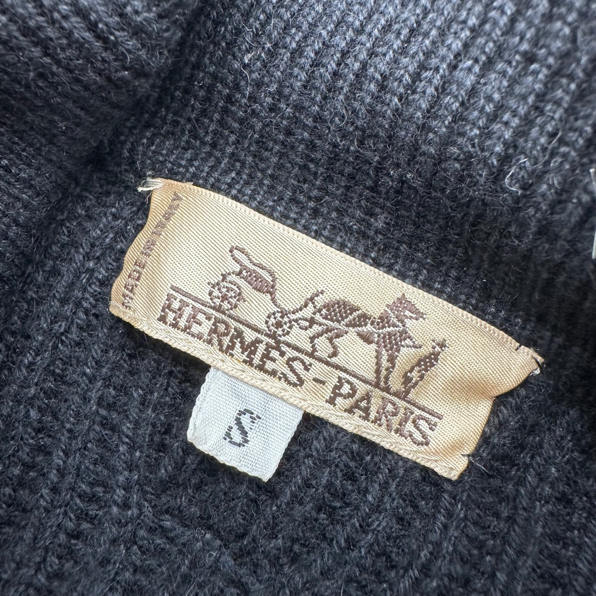 HERMES(エルメス) 1990's Leather-Accent Cashmere and Silk Knit Shirt レザー切替 カシミア シルク ニット シャツ S ブラック カシミア67% 90s アーカイブ 襟付き カーディガン