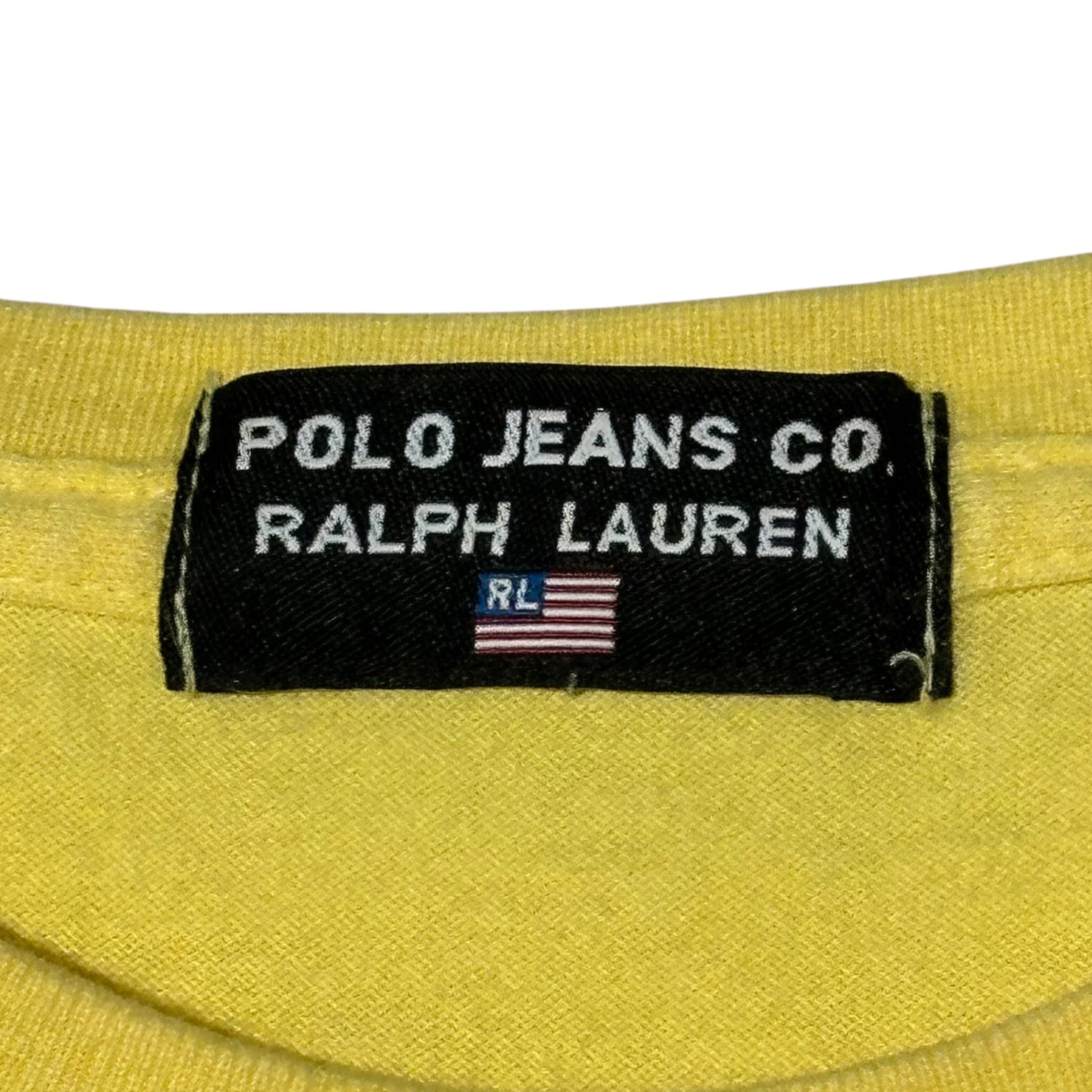 POLO JEANS(ポロジーンズラルフローレン) 90's Front Logo Crew Neck T-Shirt フロント ロゴ クルーネック Tシャツ チビT XS程度 イエロー ナイガイ製