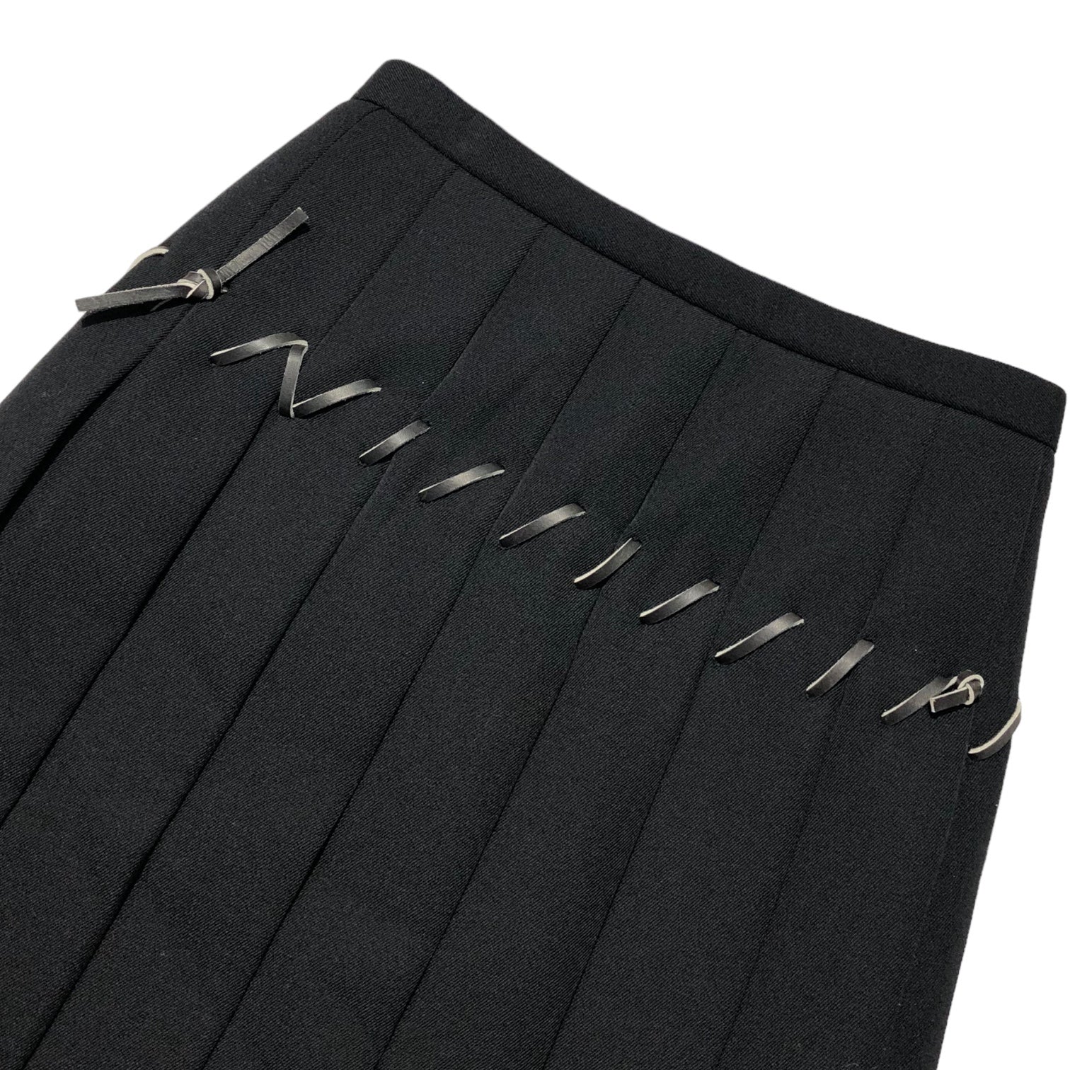 COMME des GARCONS(コムデギャルソン) 05SS Leather braided wool bonding pleated skirt レザー編み込み ウール ボンディング プリーツスカート GO-S014 M ブラック AD2004 PUNK BALLERINA パンクバレリーナ