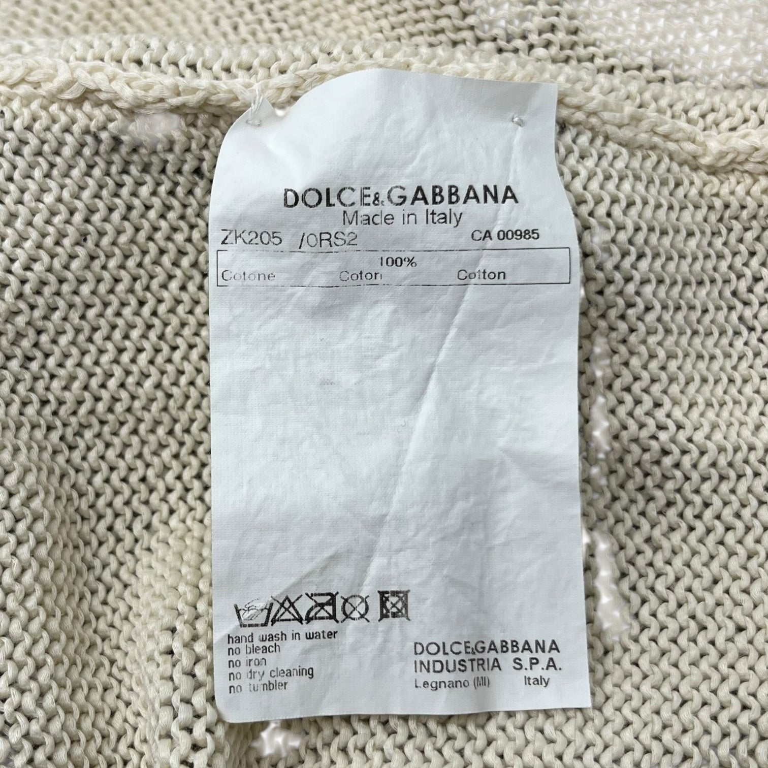 DOLCE&GABBANA(ドルチェ&ガッバーナドルガバ) 00's Painted V-neck cotton knit ペンキ加工 Vネック コットン ニット プルオーバー  ZK205 0RS2 46(M程度) アイボリー×ブラック Y2K