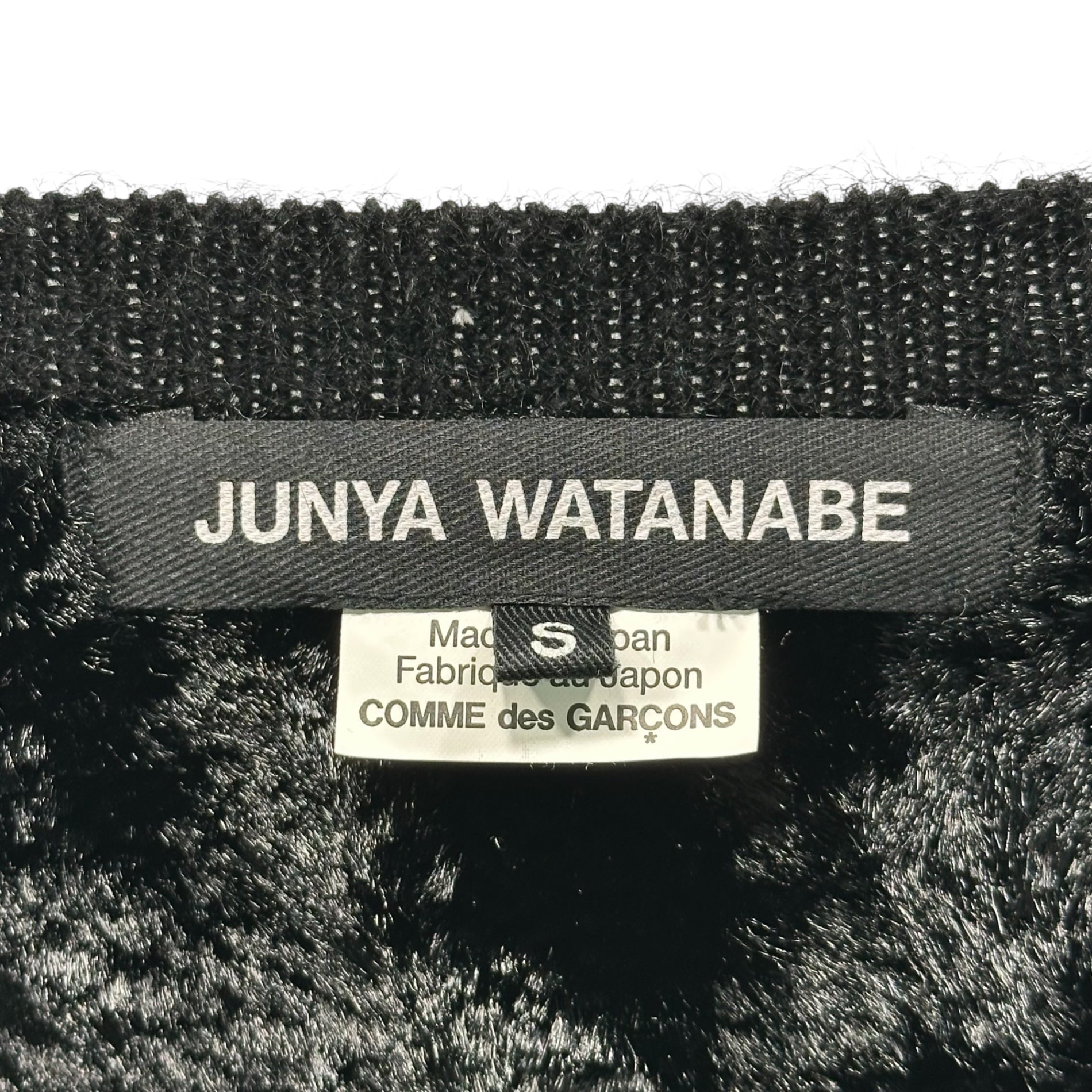 JUNYA WATANABE(ジュンヤワタナベ) 22AW Animal Print Velvet-Style Back Panel Crew Neck Knit アニマル柄 背面ベルベット風素材 切替 クルーネック ニット JJ-N041 S ネイビー×ブラック AD2022