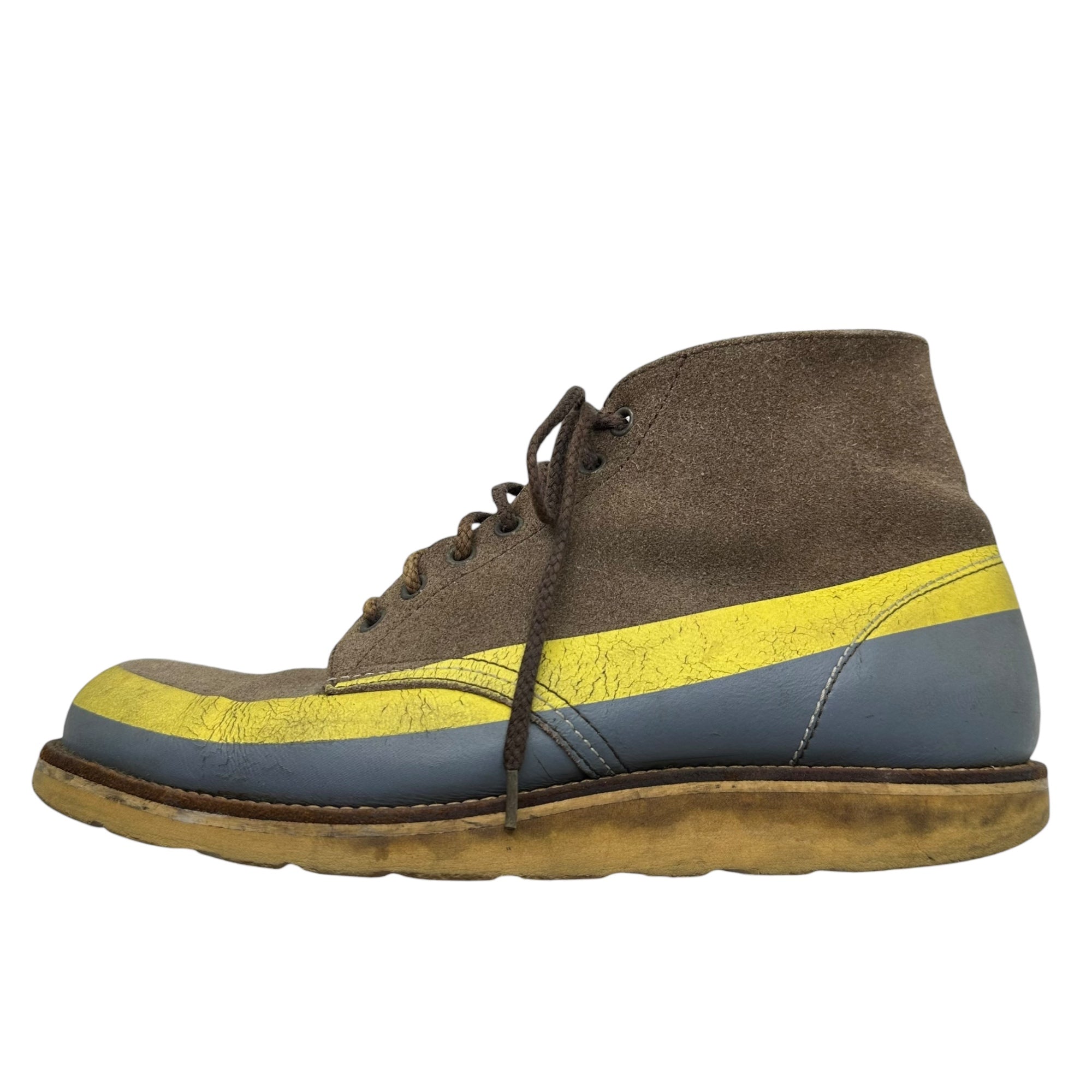 UNDERCOVER(アンダーカバー) 97AW "Leaf" Line Paint Boots リーフ期 ライン ペイント ブーツ M(26cm~26.5cm程度) ブラウン×イエロー 90's 90年代 アーカイブ スウェード