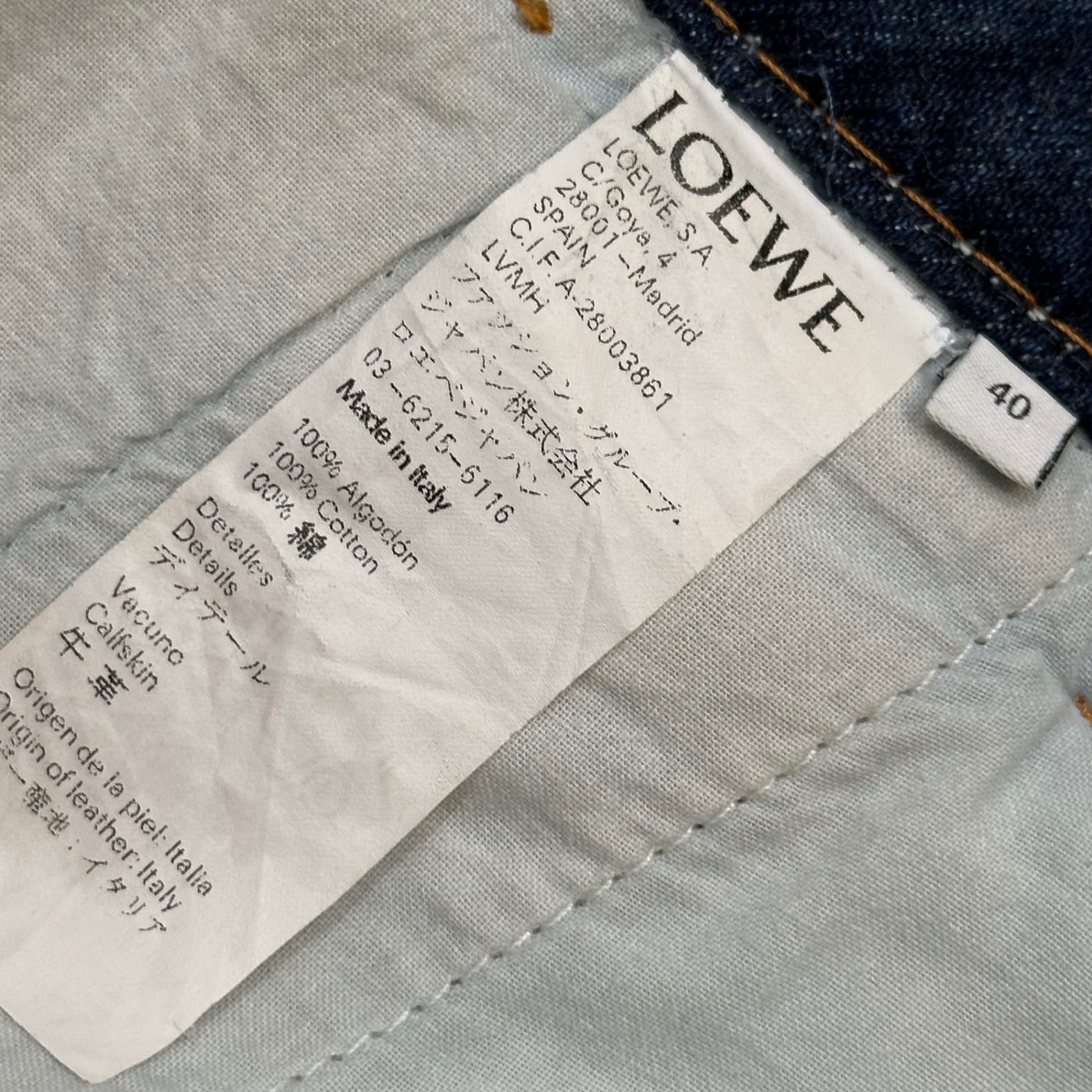 LOEWE(ロエベ) Fisherman Cotton Denim Straight Pants フィッシャーマン コットン デニム ストレート パンツ 28003861 40 インディゴ×ホワイト