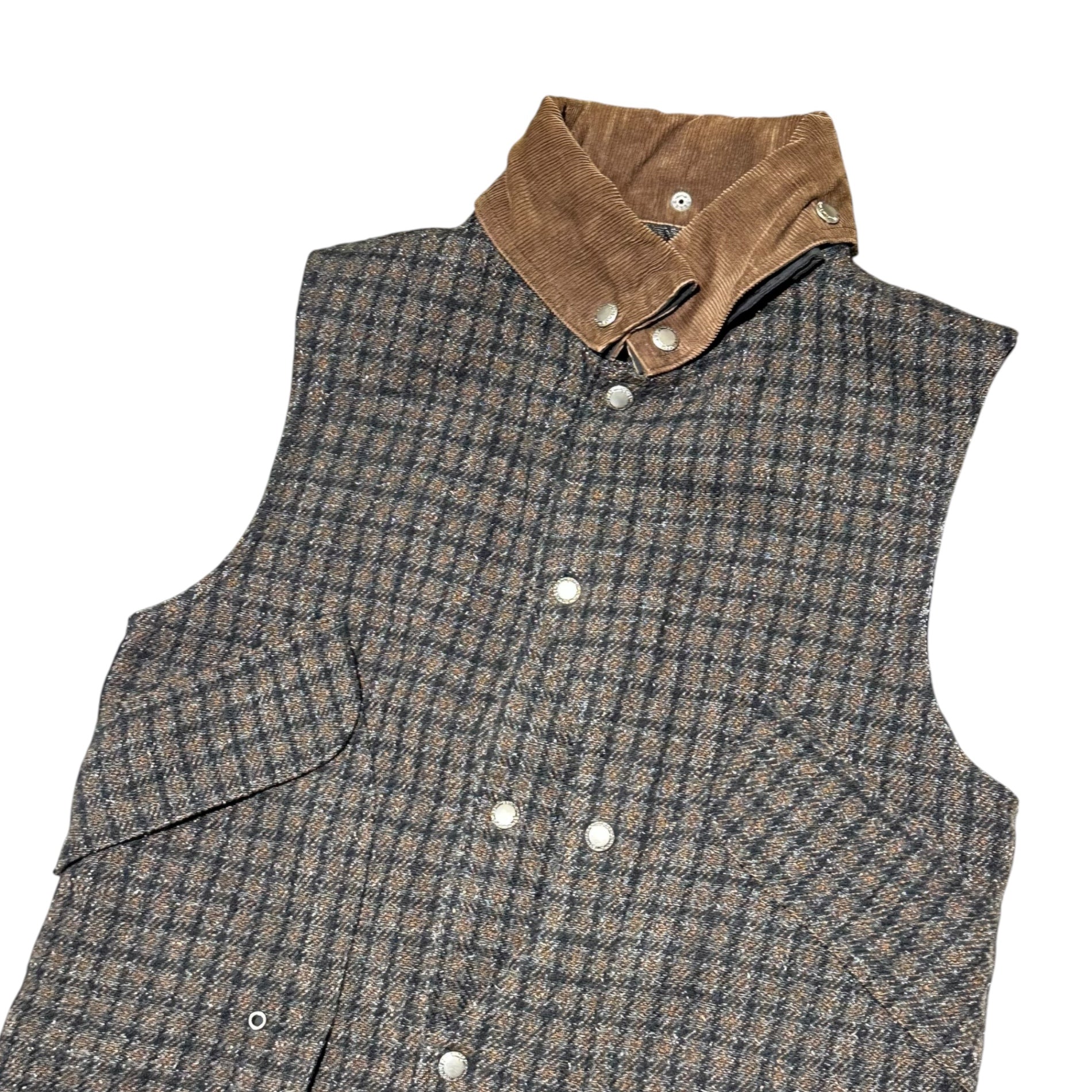 COMME des GARCONS JUNYA WATANABE MAN(コムデギャルソンジュンヤワタナベマン) 09AW W/N/M Lame Workers Vest ウール ナイロン モヘア ラメ ワーカーズ ベスト WD-J005 S ブラウン×ブラック AD2009 襟コーデュロイ