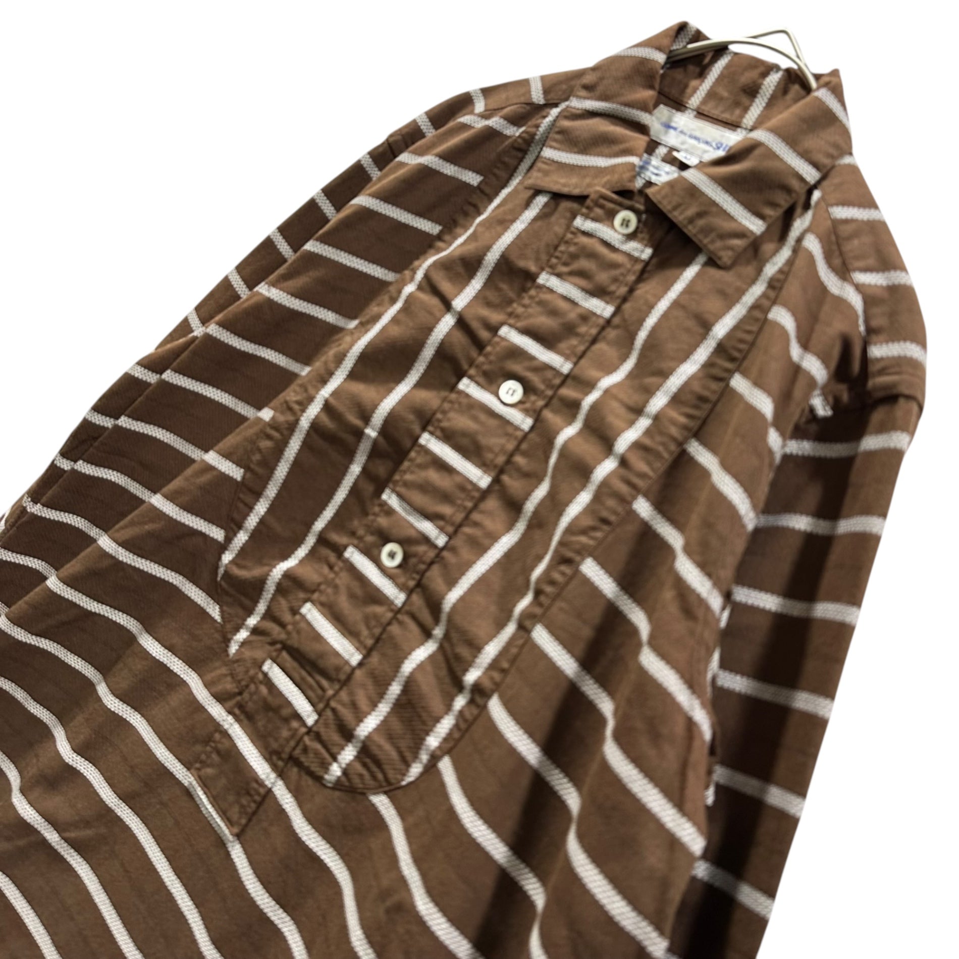 COMME des GARCONS SHIRT(コムデギャルソンシャツ) 1990's Modal Cotton Striped Tuxedo Shirt モーダル コットン ボーダー ブザム シャツ M ブラウン 90年代 プルオーバー