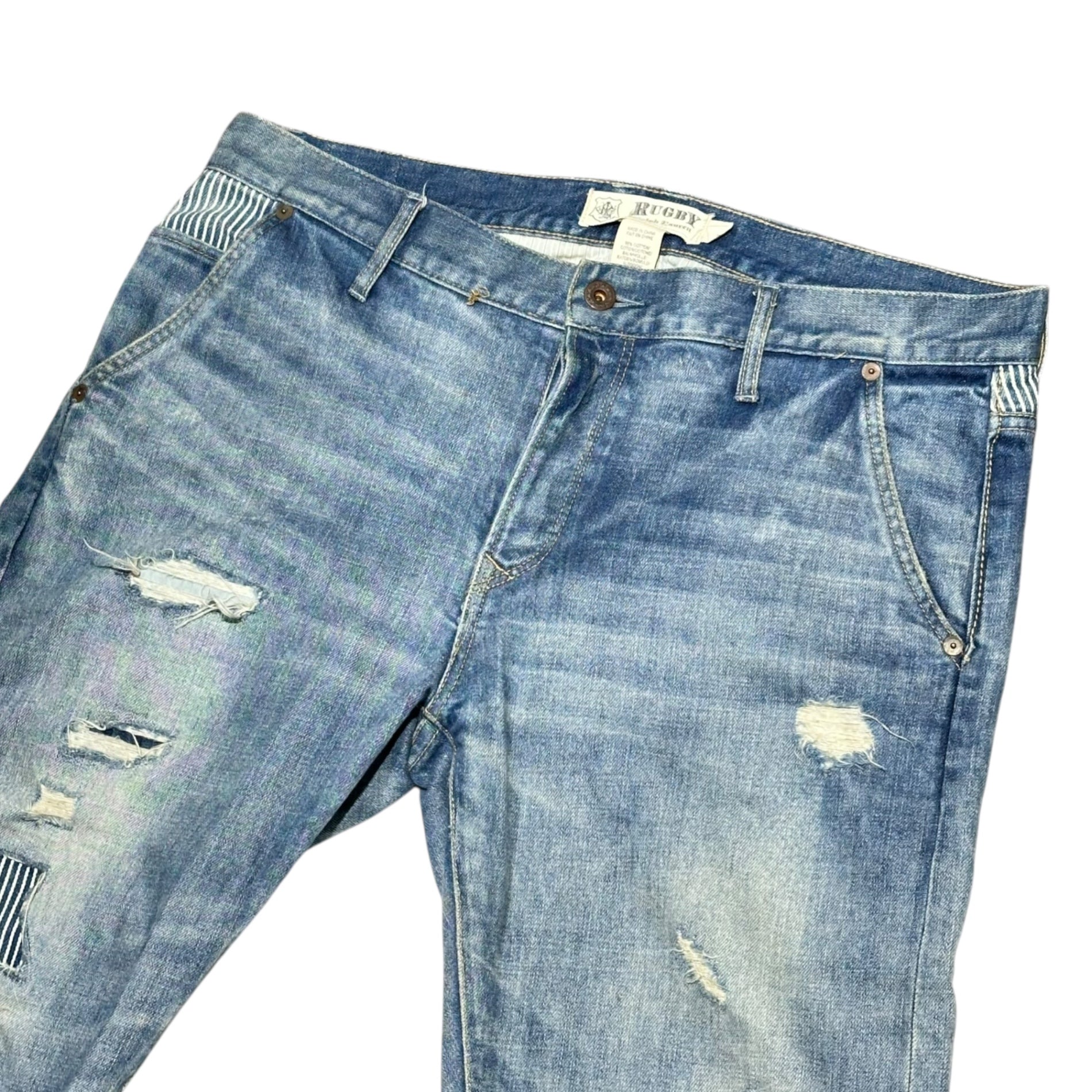 RALPH LAUREN RUGBY(ラルフローレンラグビー) Damage Repair Vintage-Washed Denim Pants ダメージ リペア ヴィンテージ加工 デニム パンツ W29 ライトインディゴ