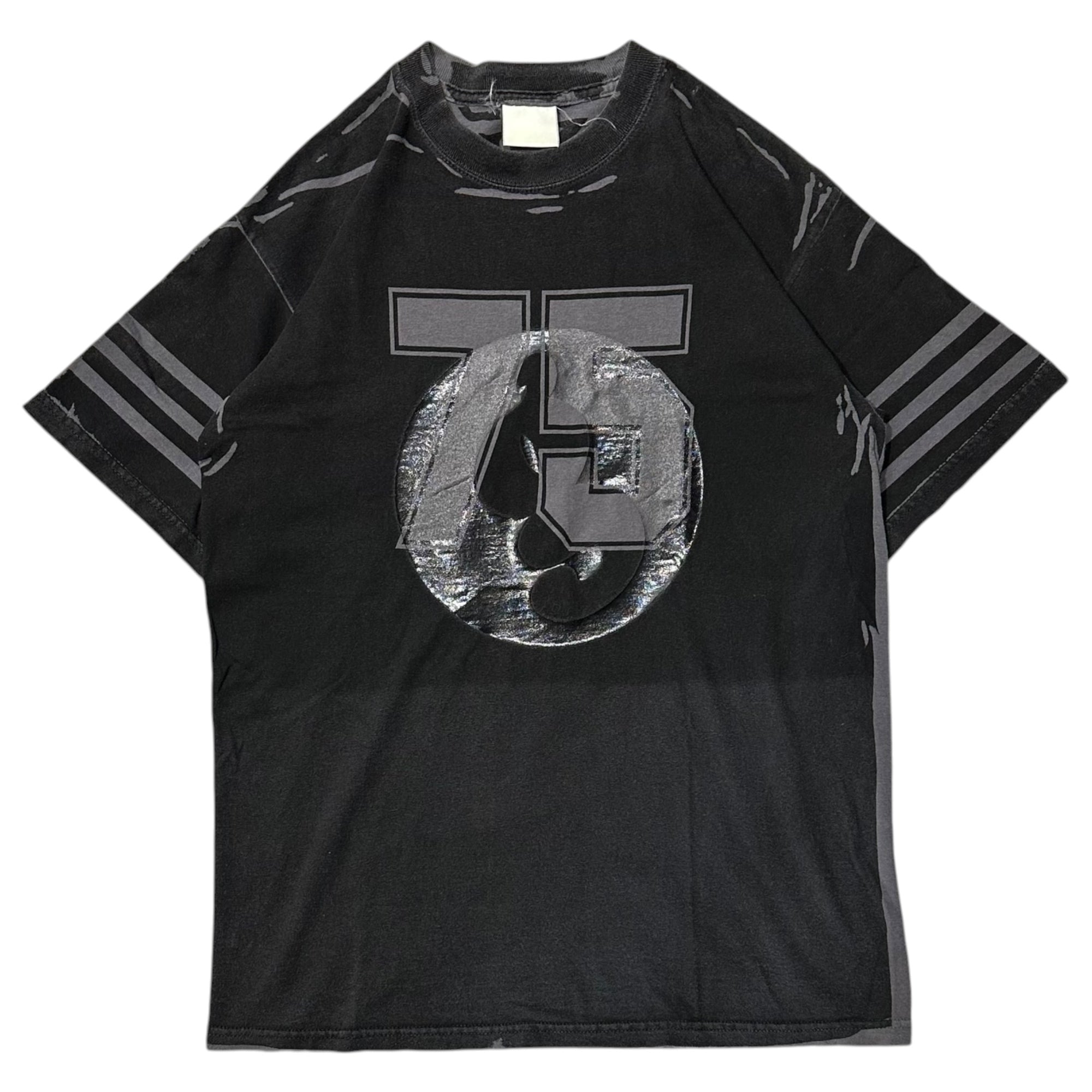 GOODENOUGH(グッドイナフ) Hand-printed print-on-rubber gram (g) print football T-shirt 手刷り プリント オン ラバー グラムｇ プリント フットボール Tシャツ 表記消(M程度) ブラック×グレー GOODENOUGH UK