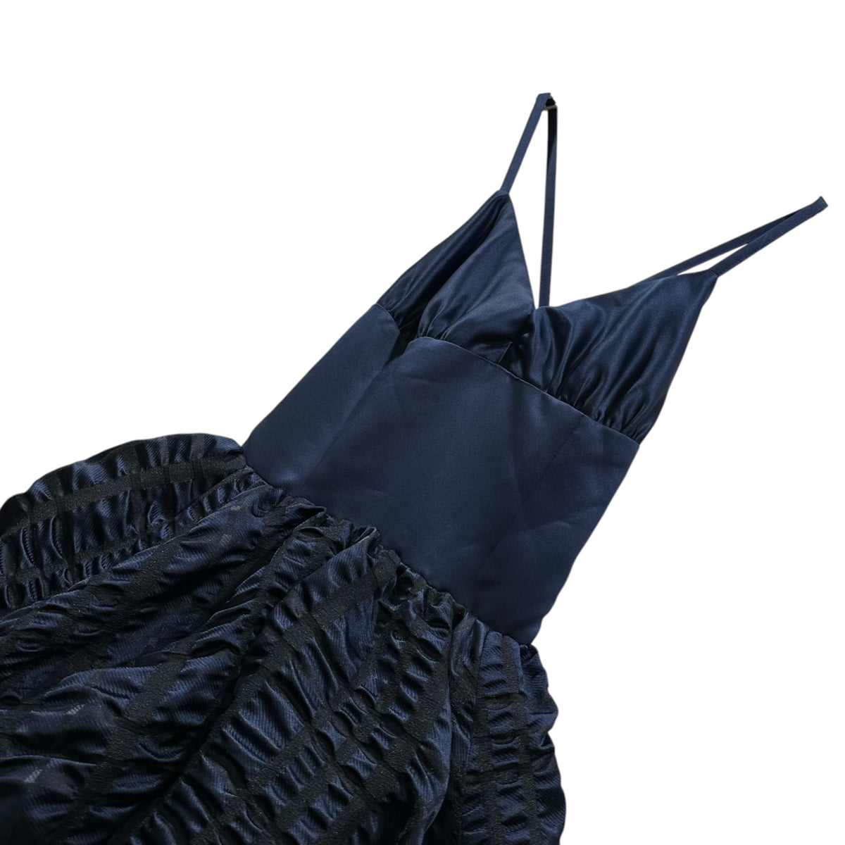noir kei ninomiya(ノワールケイニノミヤ) 2026SS Shirring-Processed Voluminous Camisole Dress シャーリング 加工 ボリューム キャミソール ワンピース 3Q-O003 XS ネイビー×ブラック AD2025