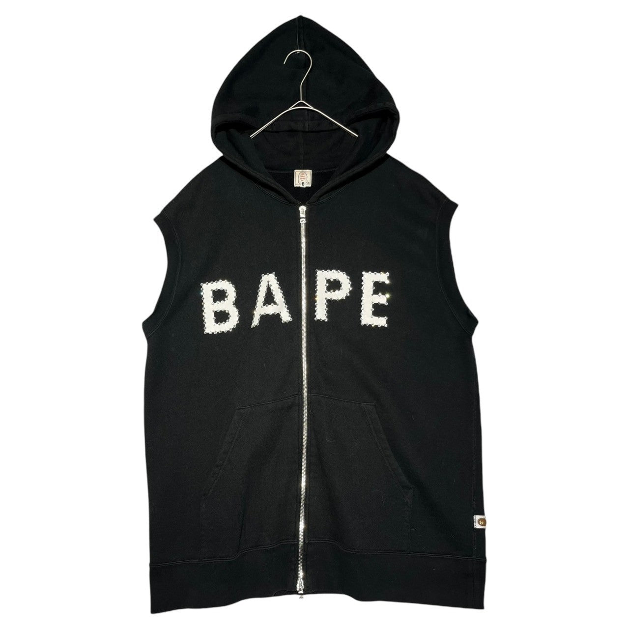 A BATHING APE(アベイシングエイプ) 00's zip hoodie vest SWAROVSKI ジップ フーディー ベスト スワロフスキー ノースリーブパーカー L ブラック