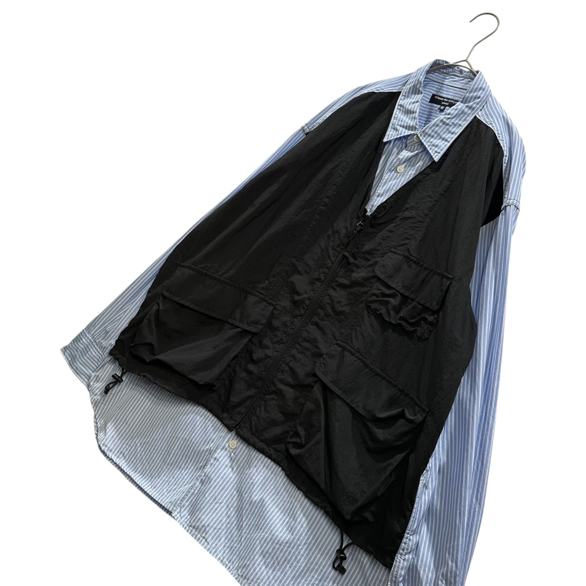COMME des GARCONS HOMME(コムデギャルソンオム) 2024AW Cotton striped vest panel shirt コットン ストライプ ベスト 切替 シャツ HN-B001 M スカイブルー×ブラック AD2024