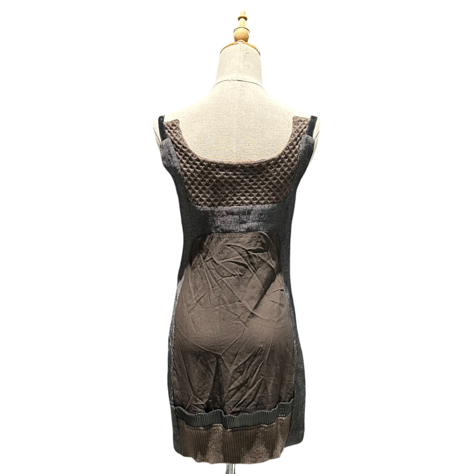UNDERCOVER(アンダーカバー) 2007AW Purple Collection Mixed-Fabric Paneled Drawstring Silk Sleeveless Blouse パープル期 異素材 切替 ドローコード シルク ノースリーブ ブラウス 7A70-OP8  2 ブラウン×ブラック コレクションランウェイ 着用アイテム アーカイブ 稀少品
